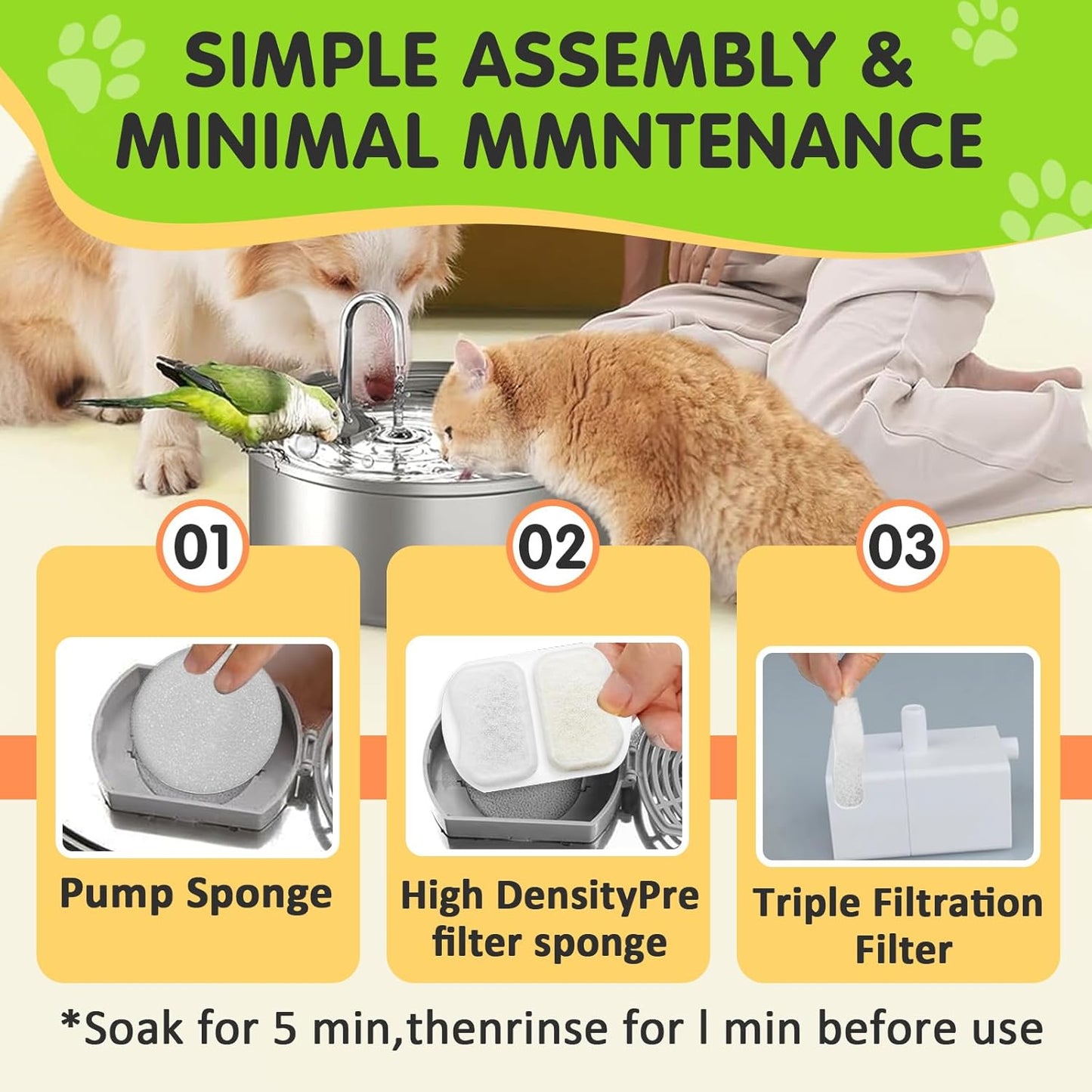 16 Packs Replacement Filters Compatible with Oneisall Dogs Water Fountain - Triple Filtration Filters for Oneisall 7L/230oz/1.8G Stainless Steel Pet Fountain PWF-002