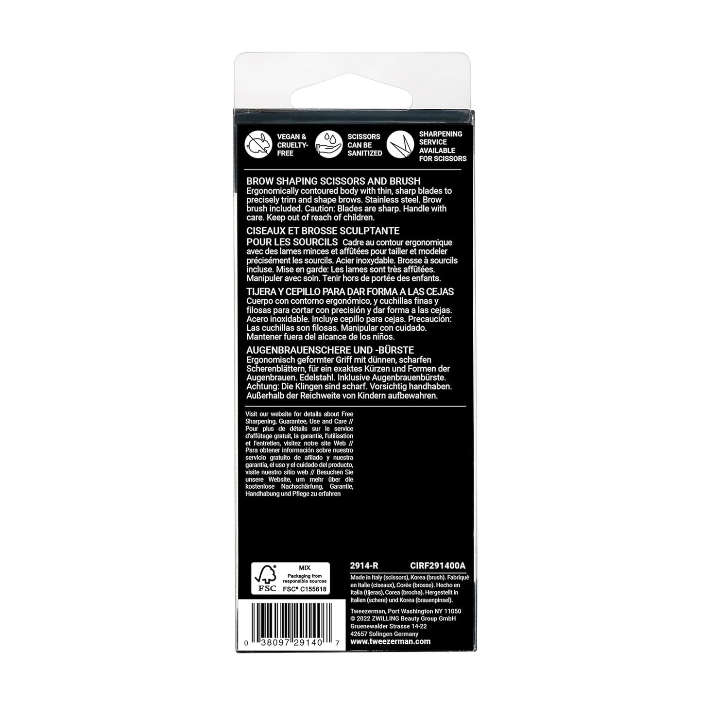 Tweezerman Brow Shaping Scissors and Brush - Stainless Steel Eyebrow Trimming Scissors for Women and Men