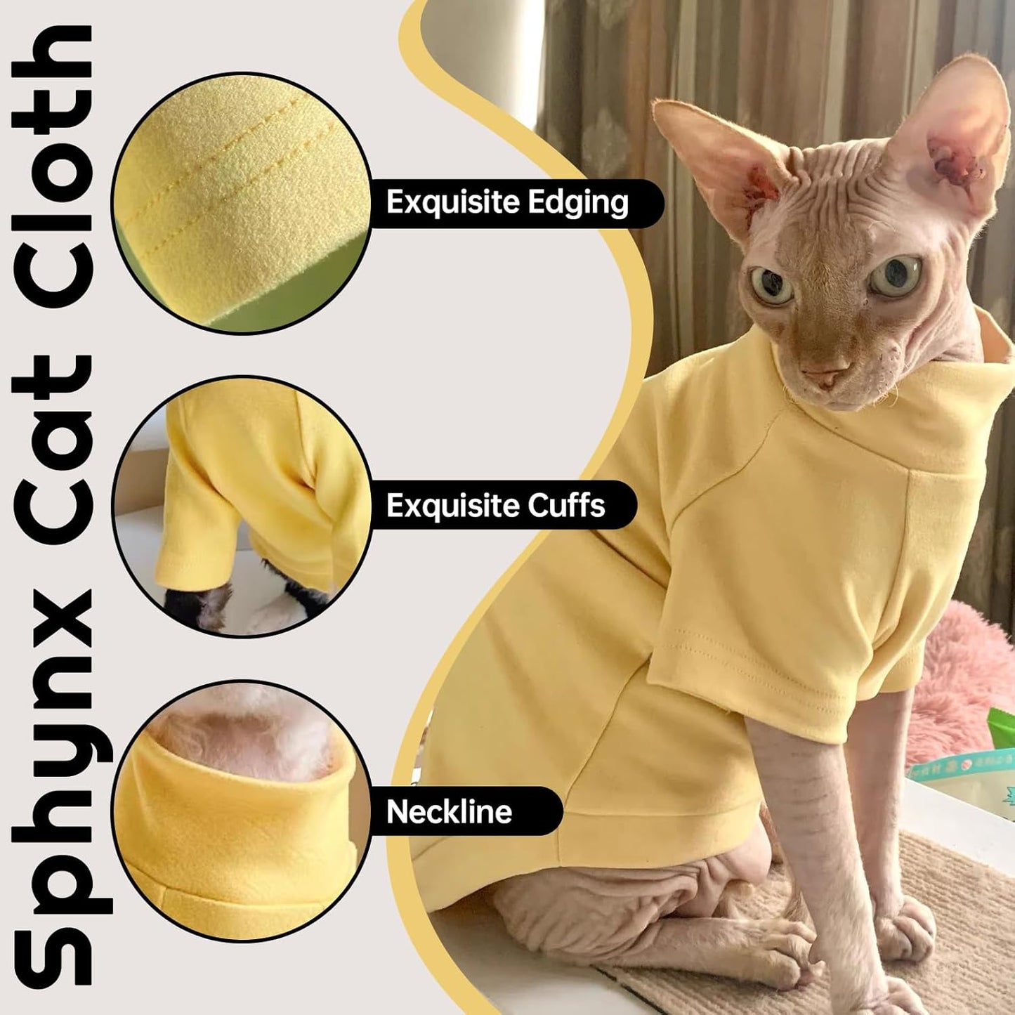 QBLEEV Sphynx Cat Clothes, Soft Stretchy Cat Sweater for Cats Only, Turtleneck Hairless Cats Pullover Shirt, Breathable Kitten Pajamas Warm Lightweight Jumpsuit for Indoor Outdoor Daily Wear & Sleep