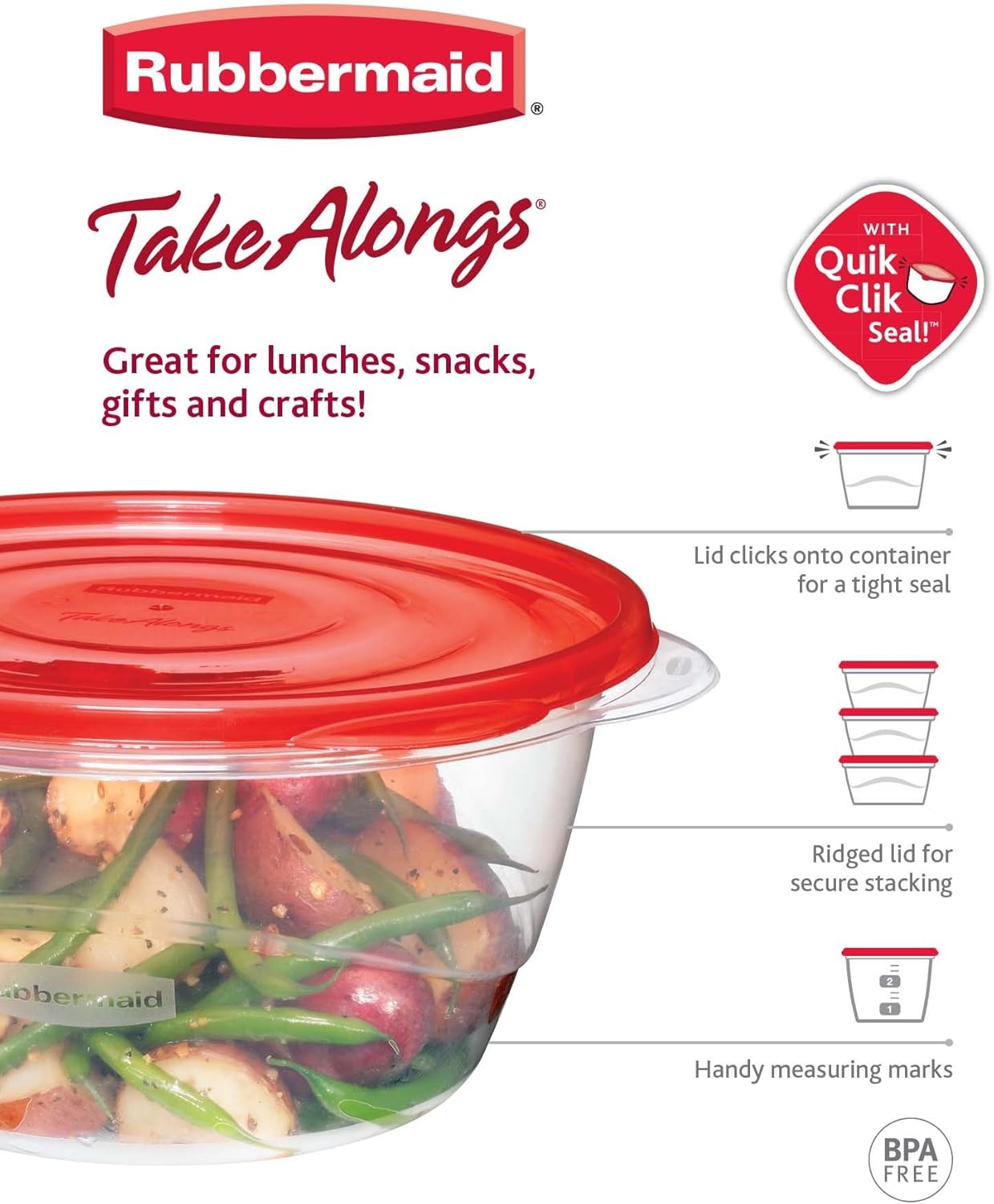 Rubbermaid TakeAlongs Deep Square Food Storage Containers, 5.3 Cup, 2 Count