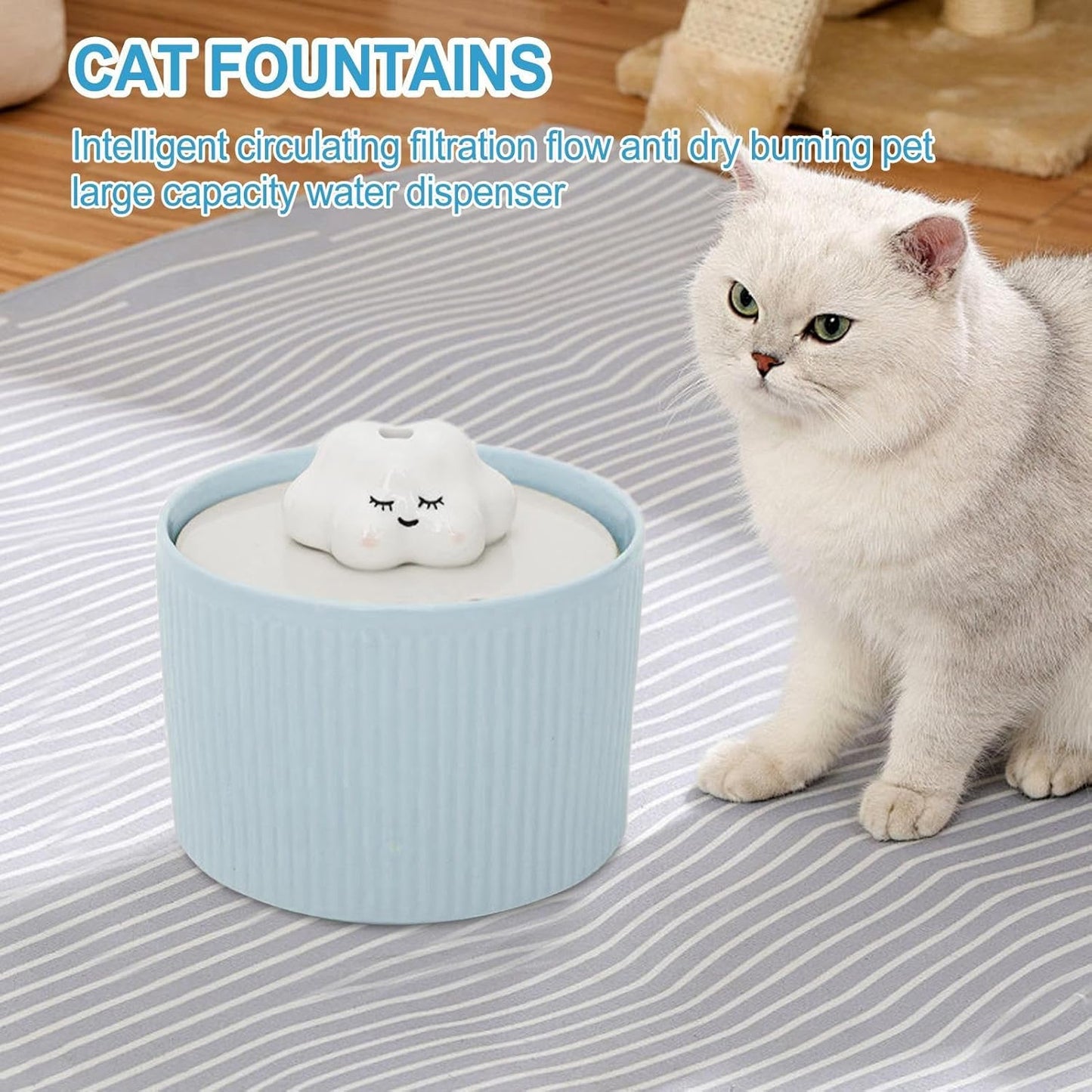 Pet Fountain - Ceramic Flowing Water Bowl, 1.2L Electric Animal Hydration Station with Silent Pump Circulation and Replaceable Filter Cartridge, Modern Countertop Style, Ideal for Puppies Kittens Hous