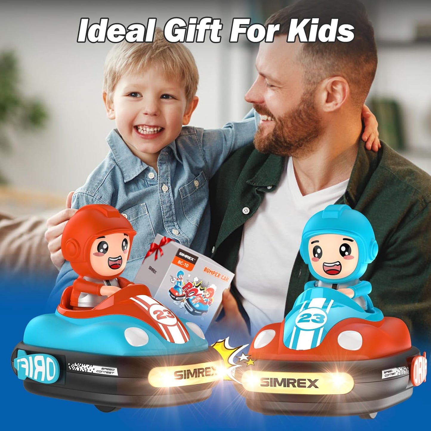 SIMREX Remote Control Bumper Cars for Kids - 2 Player Battle Set with Lights & Music, Toy RC Car for Toddlers Boys Girls Ages 3-8, Christmas Birthday Gift for Boys Girls