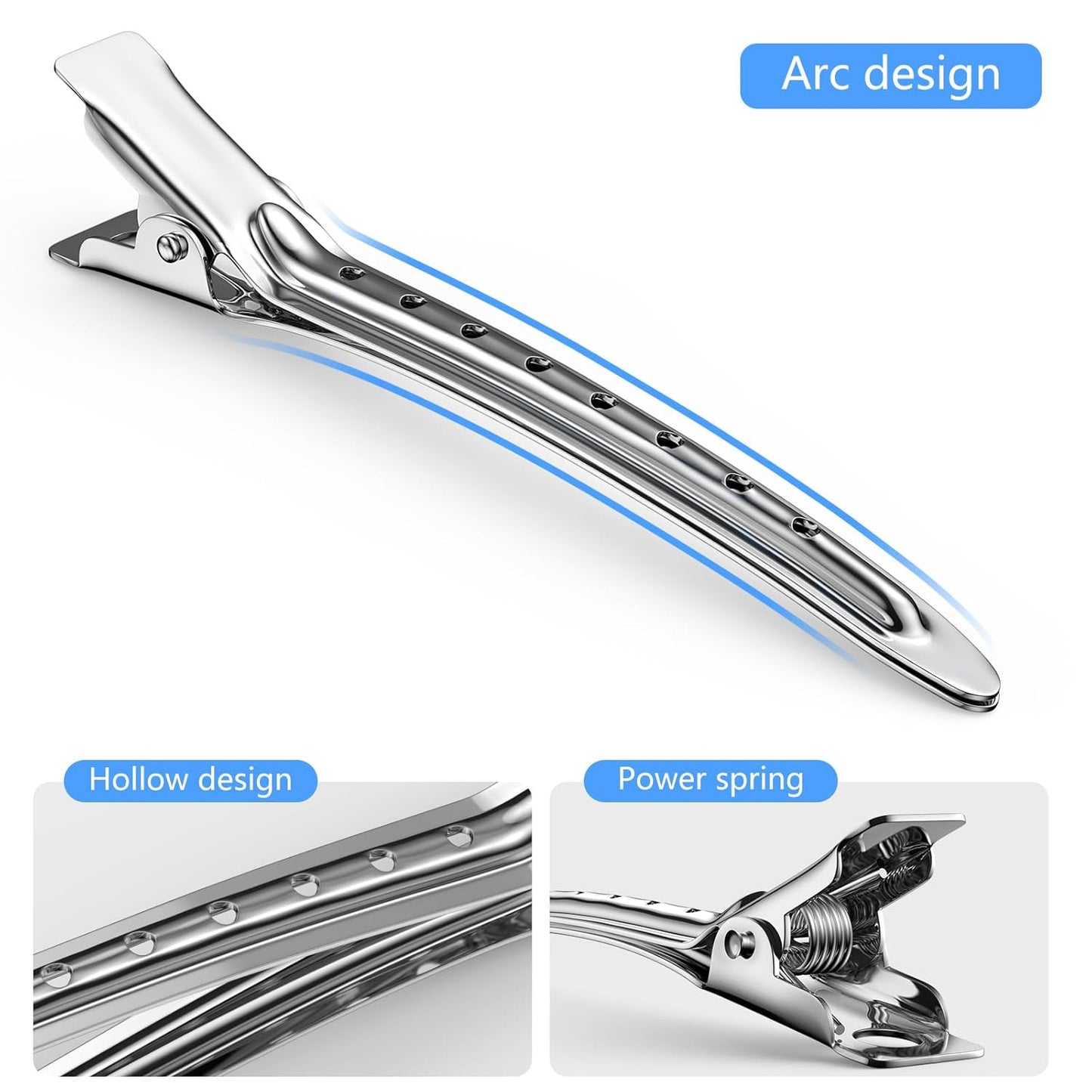 30PCS Metal Alligator Hair Clips, Duck Billed Salon Styling Clips with Holes, Heavy Duty Silver Hair Pins for Women, DIY Bows & Home Use (30 Mixed Sizes)