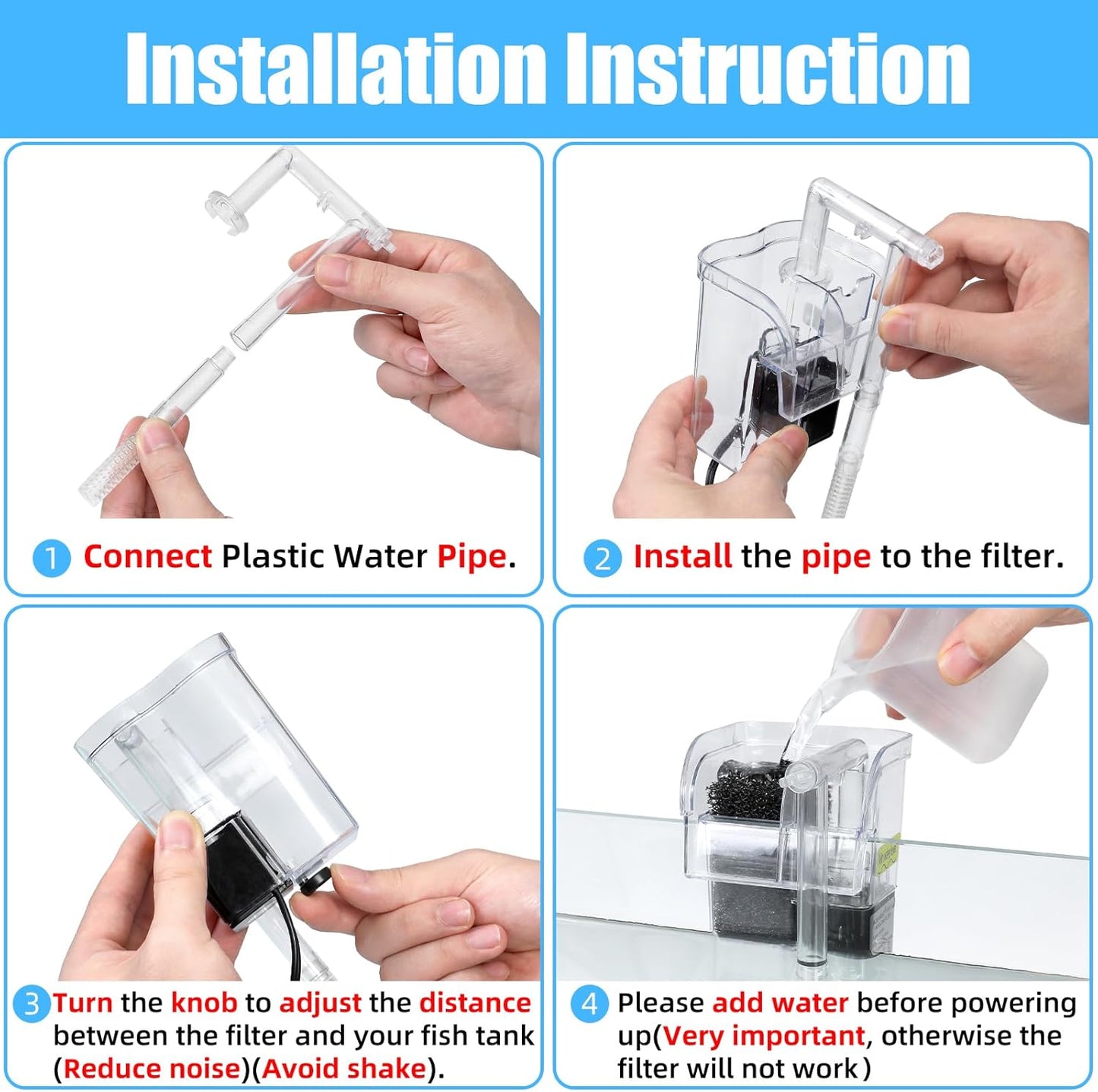 AQUANEAT Aquarium Hang on HOB Power Filter 5 Gallon Rimless Small Fish Tank Filter 90GPH (up to 5Gal)