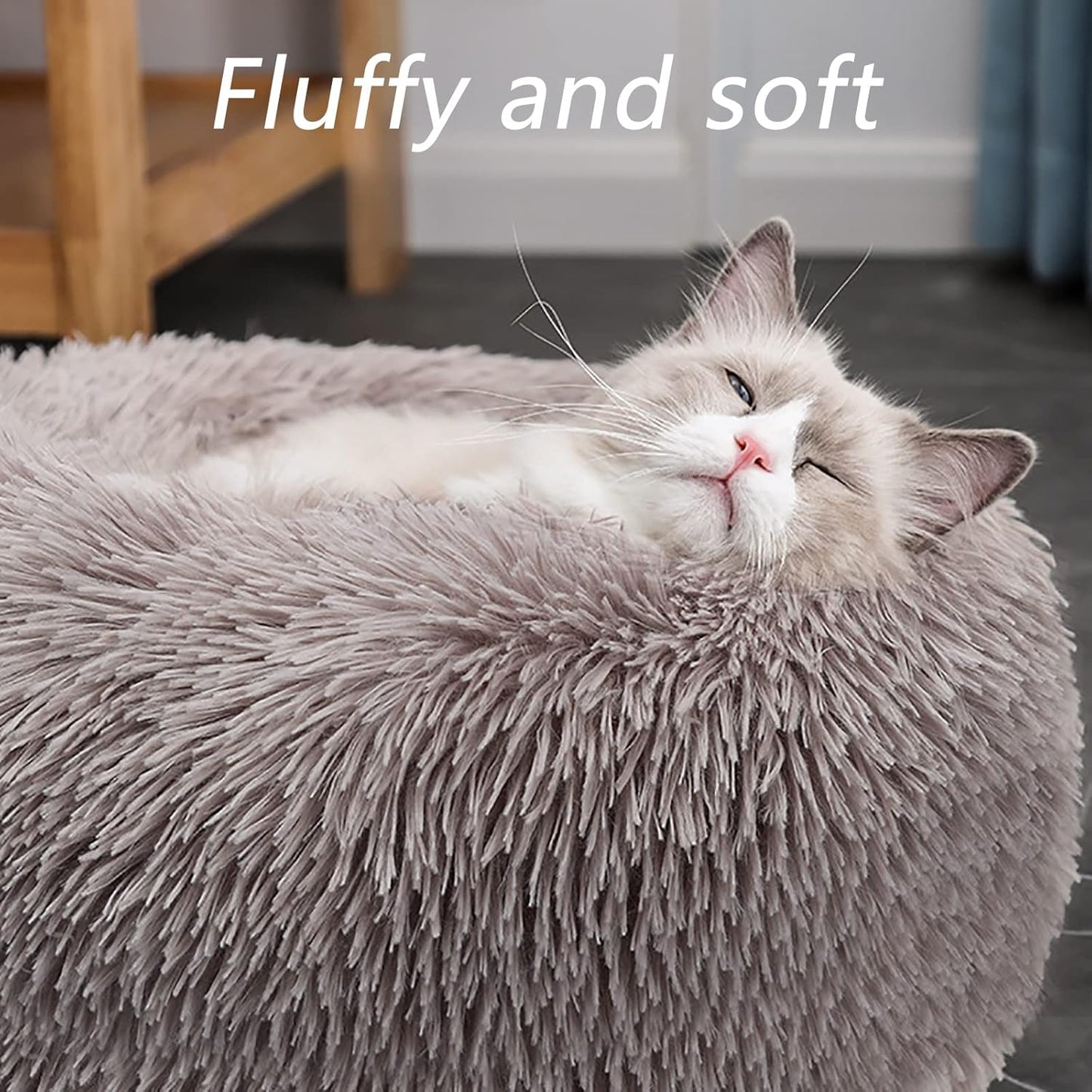 Dog Beds Calming Dog Bed Fluffy Donut Cuddler Cat Bed Round Donut Pet Bed for Cats and Small Dogs Cozy Soft Indoor Cat Pet Cushion Bed,11,S