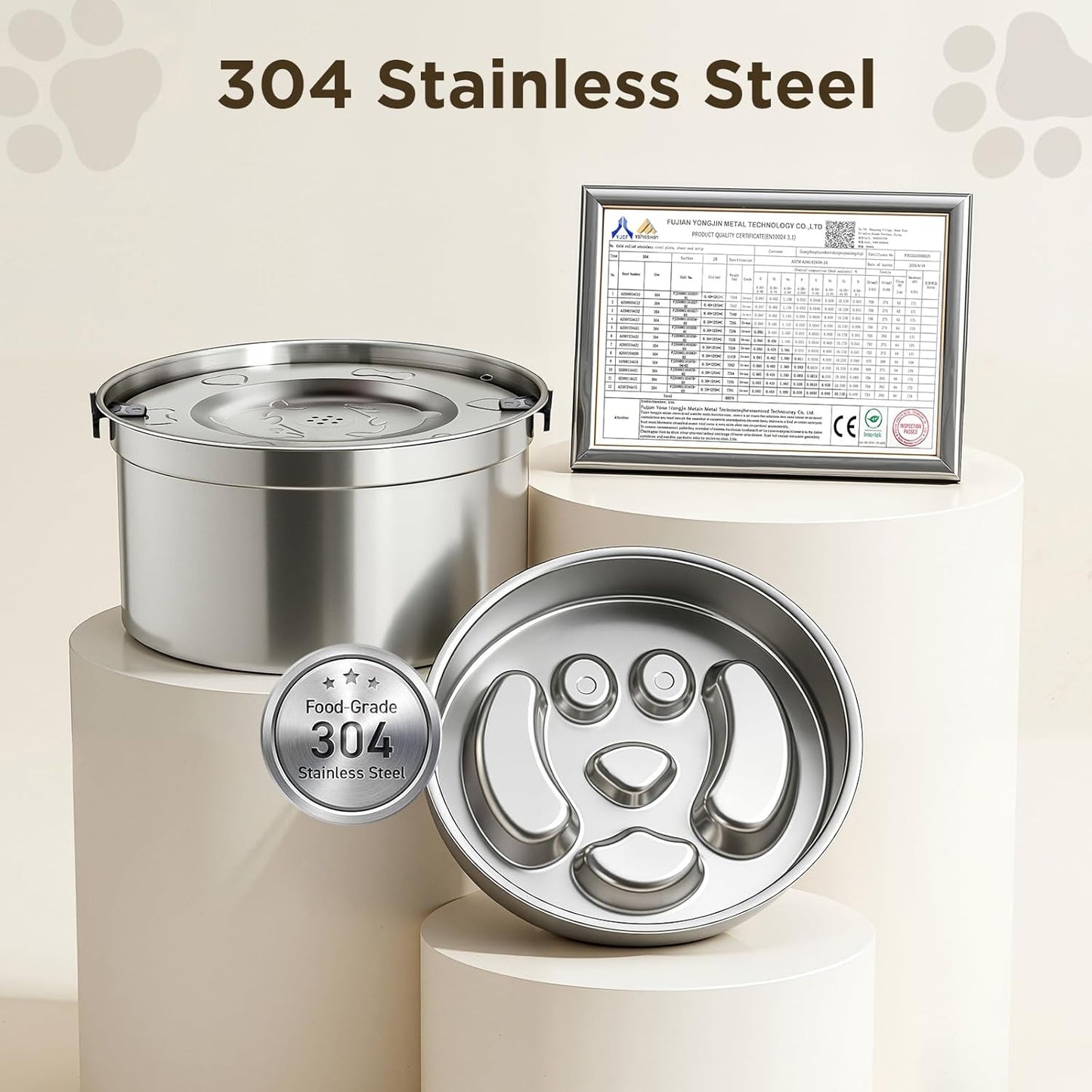 3.2L/108oz No Spill Dog Water Bowl & 4 Cups Slow Feeder Bowl Set - 304 Stainless Steel, Splash Proof Anti Slobber Stopper for Dogs, Slow Drinking & Eating Puzzle Bowl for Large Medium Small Breeds