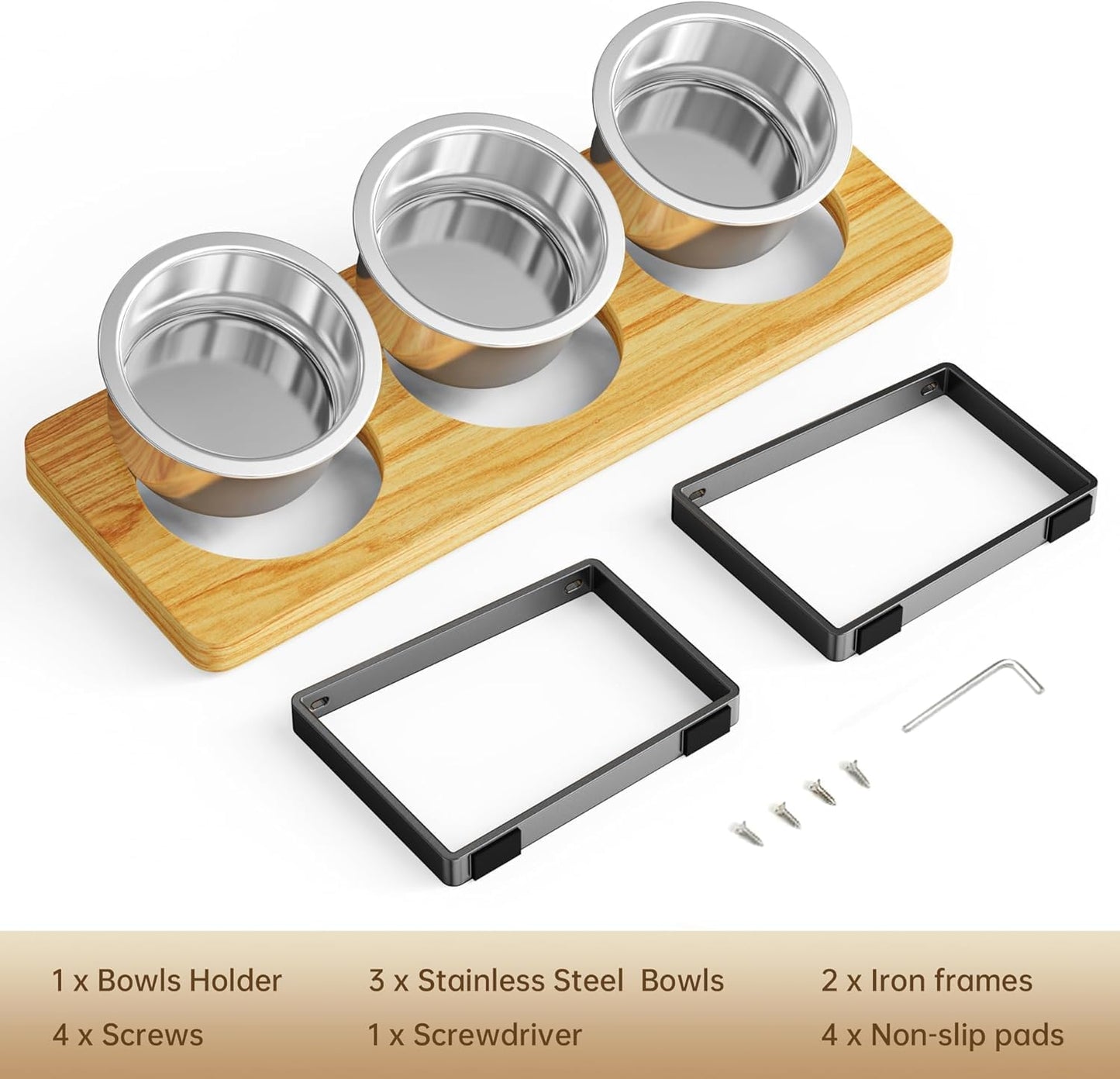 2 Pack Elevated Cat Bowls with 3 Stainless Steel Bowls | 10° Tilted Anti-Vomiting Raised Cat Food Bowl for Small Cats and Puppies Pet Bowl with Stand