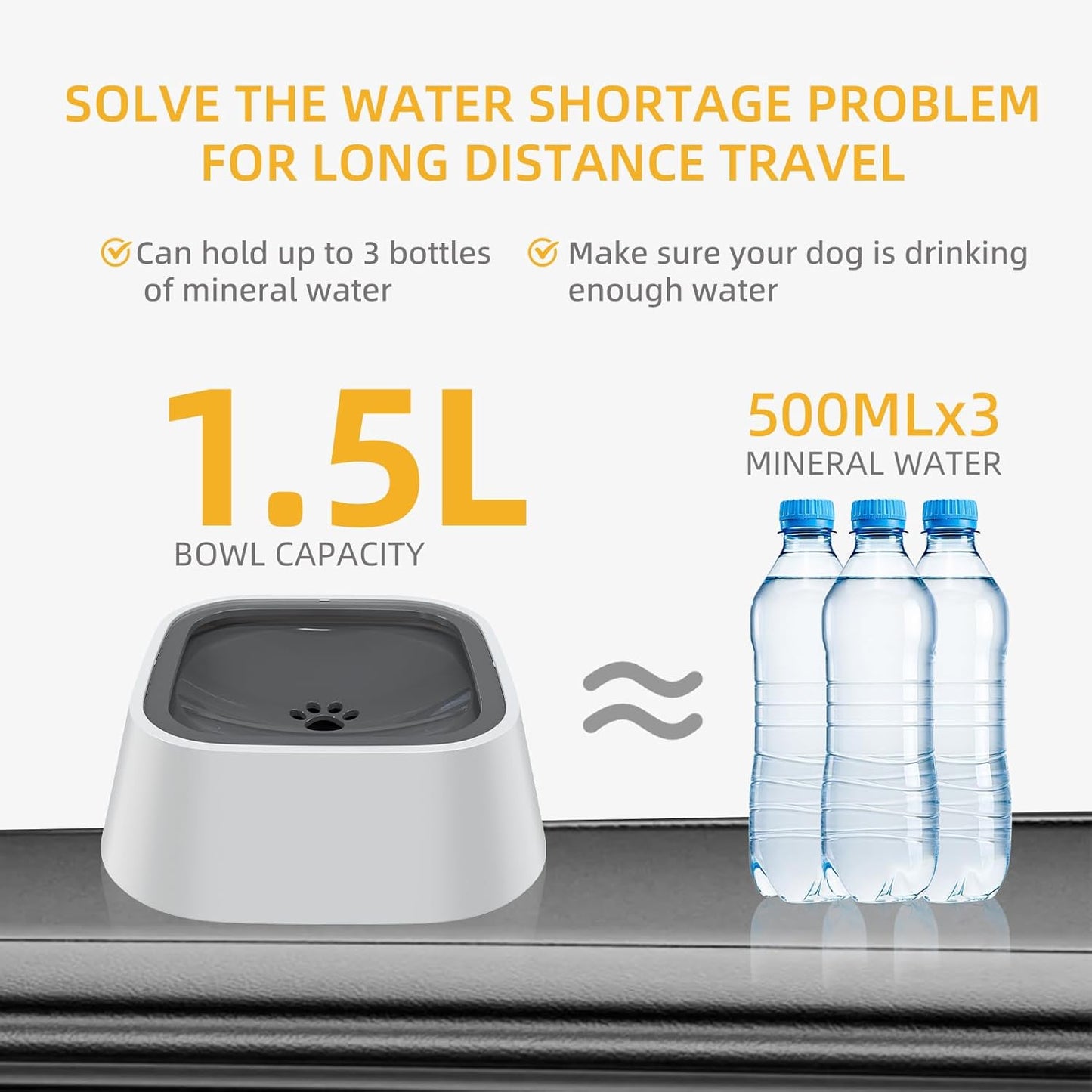 Dog Drinking Bowl, No-Spill Slow Feeder Water Bowl for Dogs and Cats with Floating Disk - Splash-Proof Design for Travel, Ideal for Small Dogs and Messy Drinker