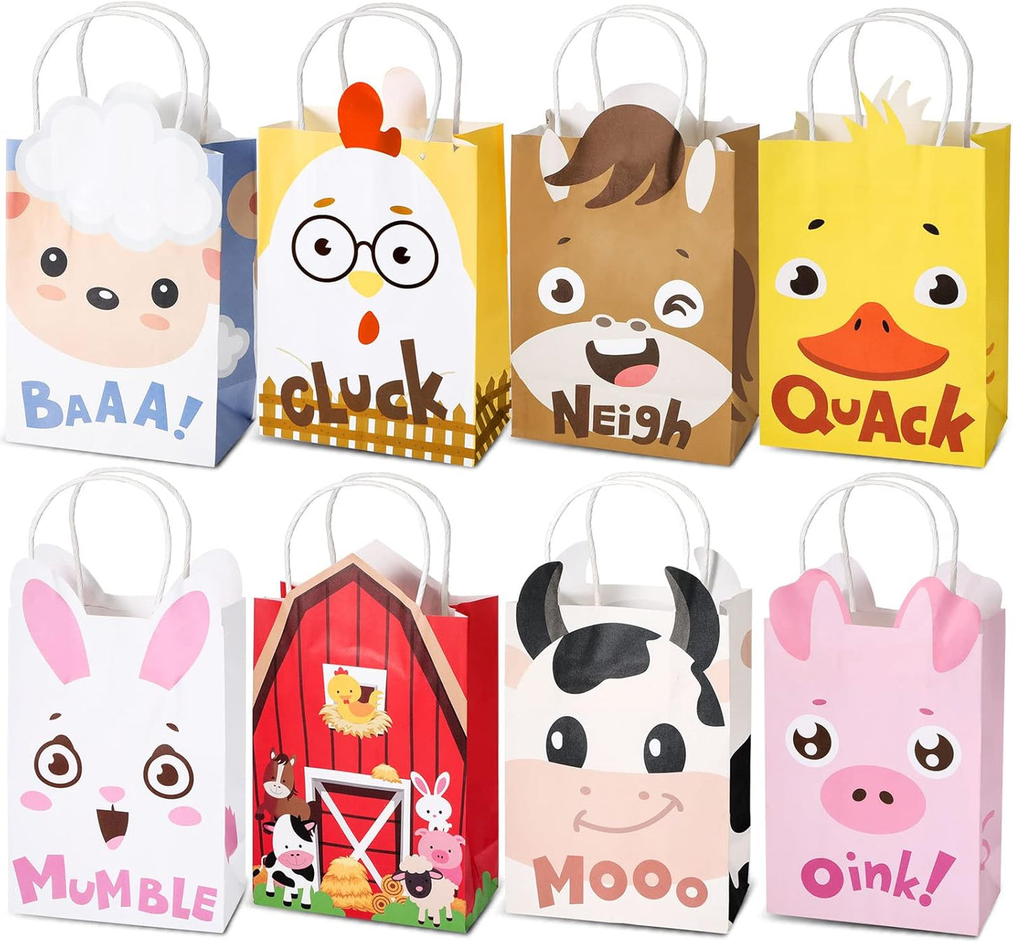 Tallew 16 Pack Farm Animal Party Favor Bags with Handles Farm Barnyard Treat Goodie Bags Kraft Paper Candy Gift Party Supplies for Kids Birthday Baby Shower Supplies Decorations