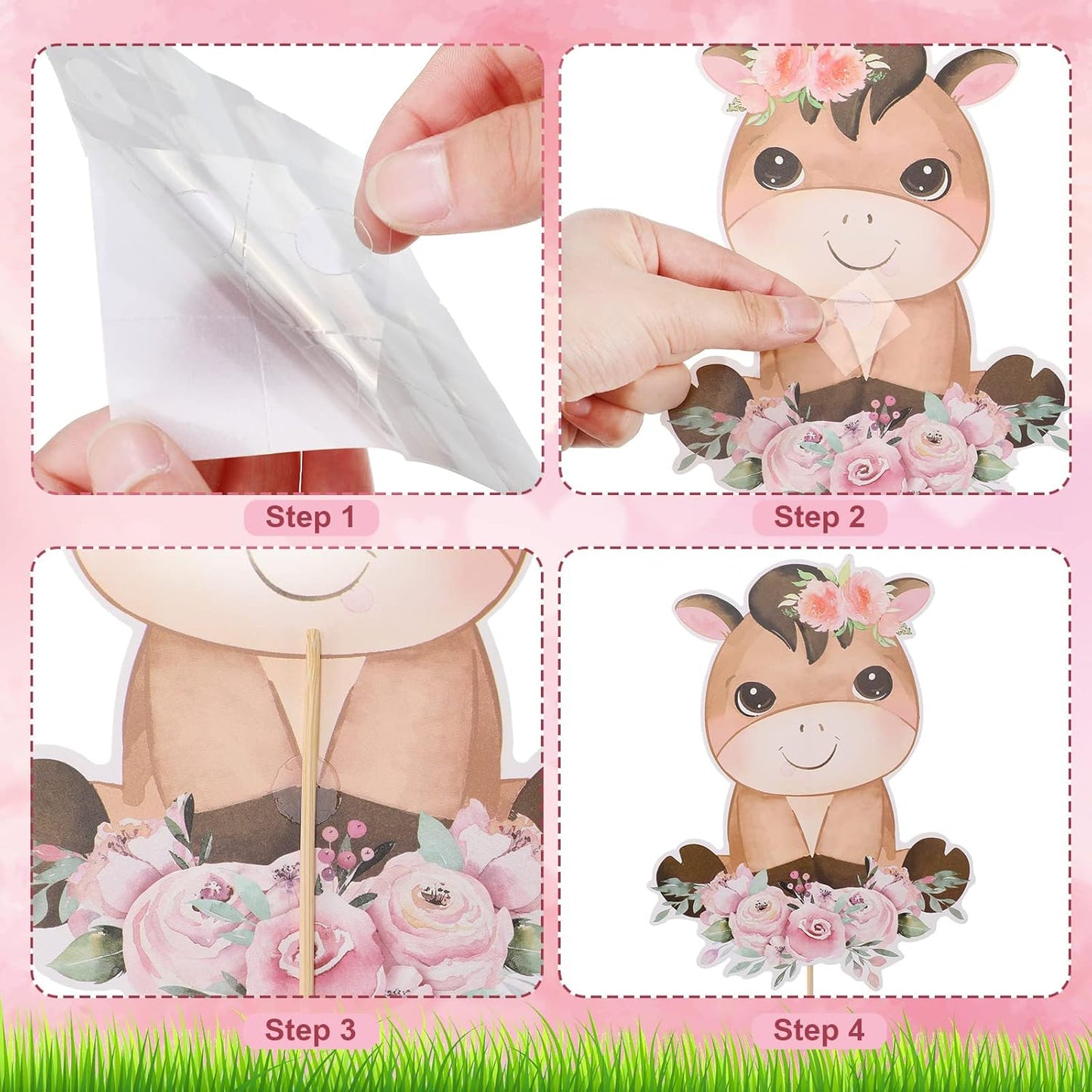 Hotop 30 Pcs Farm Animal Centerpiece Sticks Floral Animals Table Toppers Birthday Party Supplies Decor for Girls Theme Topper Photo Booth Props
