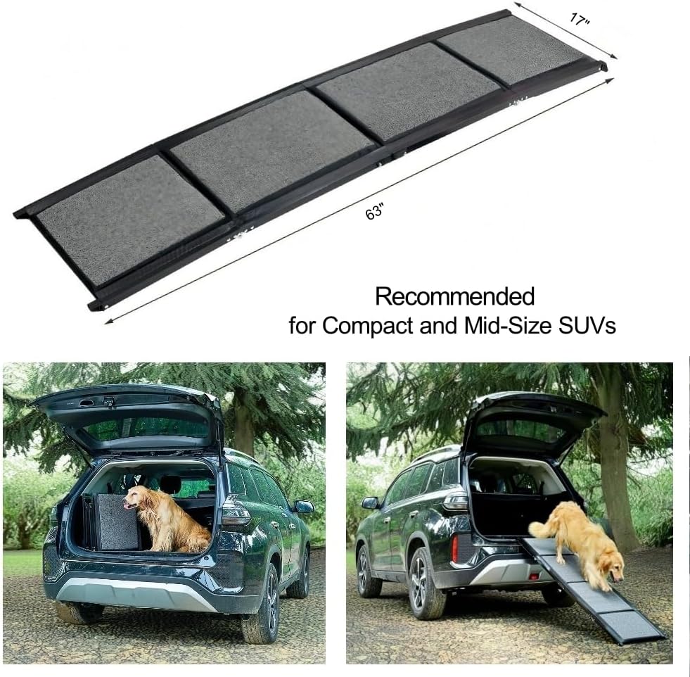 Pet Ramp (160 x 44 cm),Dog Ramp for Car, SUV & Truck, 63" Long & 17" Wide, Fold-able & Portable Pet Ramp with Non-Slip Rug Surface, Extra Wide Dog Steps for Medium & Large Dogs Up to 250LBS