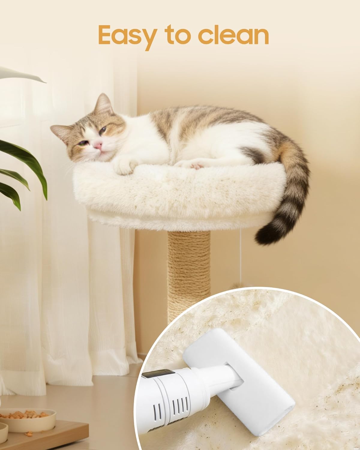 Cat Tree, 34.3 Inches Cat Tower with Scratching Post, Condo, Interactive Hanging Ball, Plush Perch for Indoor Large Cats, Beige