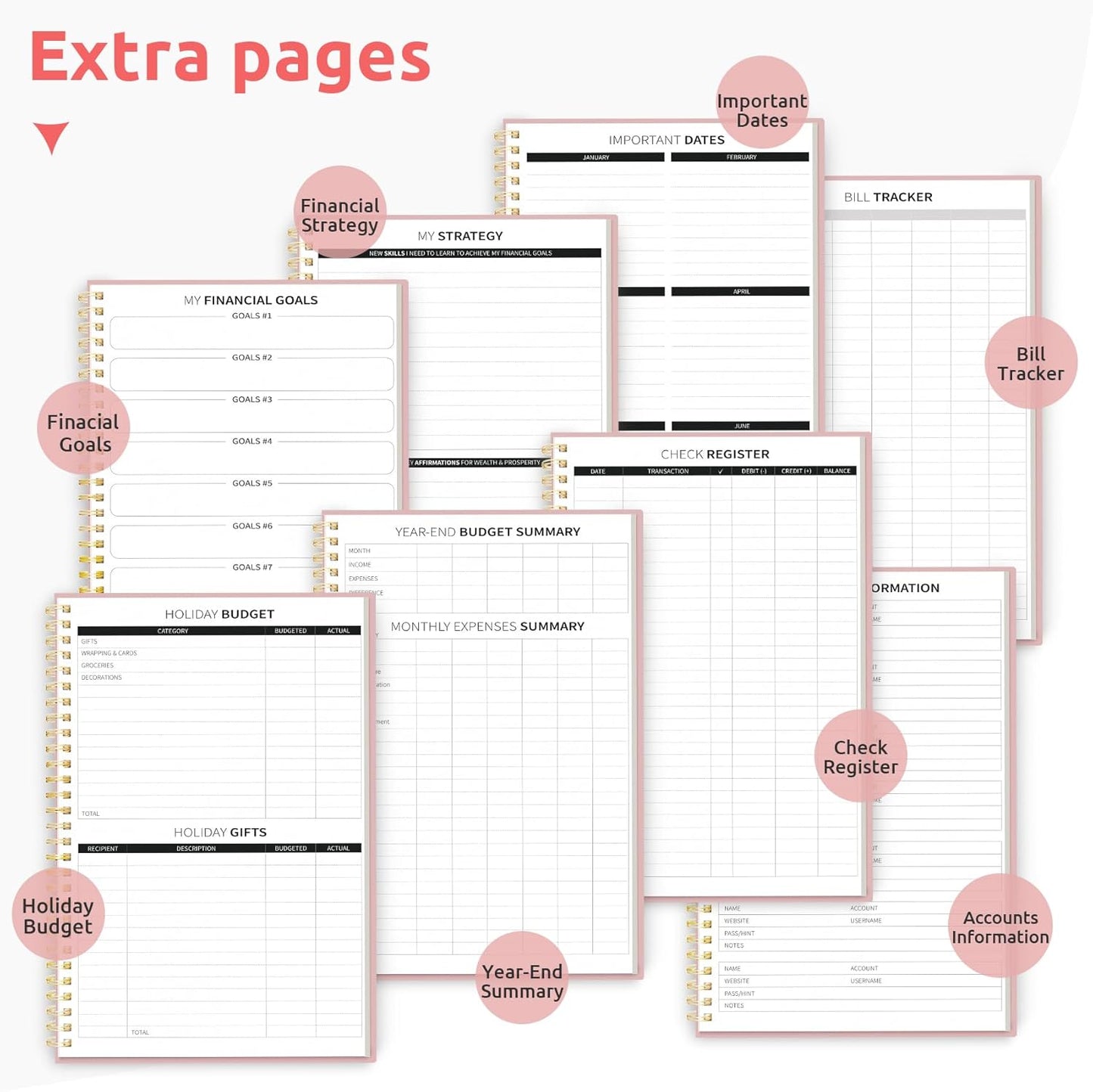 Budget Planner - Monthly Budget Book with Expense Tracker Notebook, Undated Bill Organizer & Finance Planner to Take Control of Your Money, Account Book to Manage Your Finances-Pink