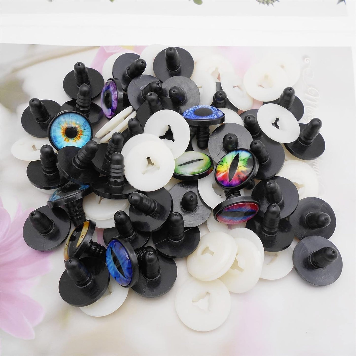 Julie Wang 40PCS 9MM Dragon Safety Eyes Animal Crafts Making Amigurumi Crochet Project DIY Supplies for Adult Artist Model Enthusiast with Washer 0.35inches