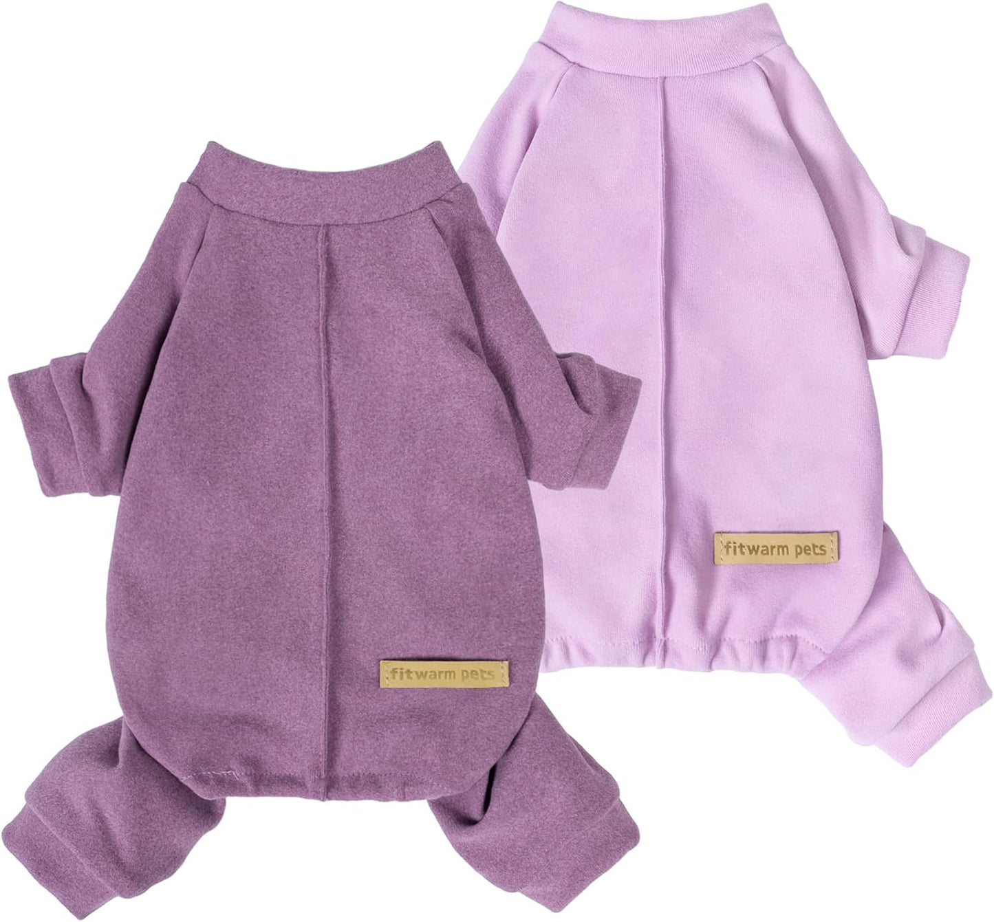 Fitwarm 2 Pack Lightweight Fleece Dog Pajamas, Warm Winter Dog Clothes for Small Dogs Boy Girl, Cozy Pet Onesie with Feet, Violet Purple, Large