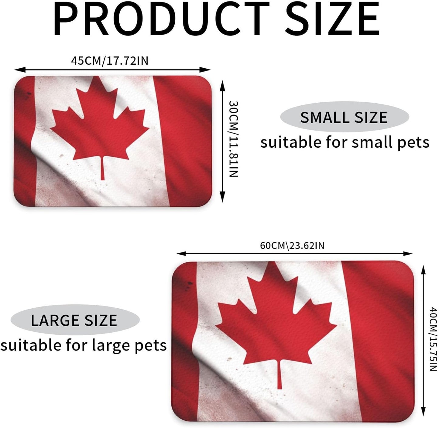 Canadian Flag Pet Feeding Mat 40x60cm Absorbent Leather Dog Cat Food Mats Non-Slip Dog Bowl Mats for Food and Water, Quick Dry Pets Placemats for Cats and Dogs Water Bowl