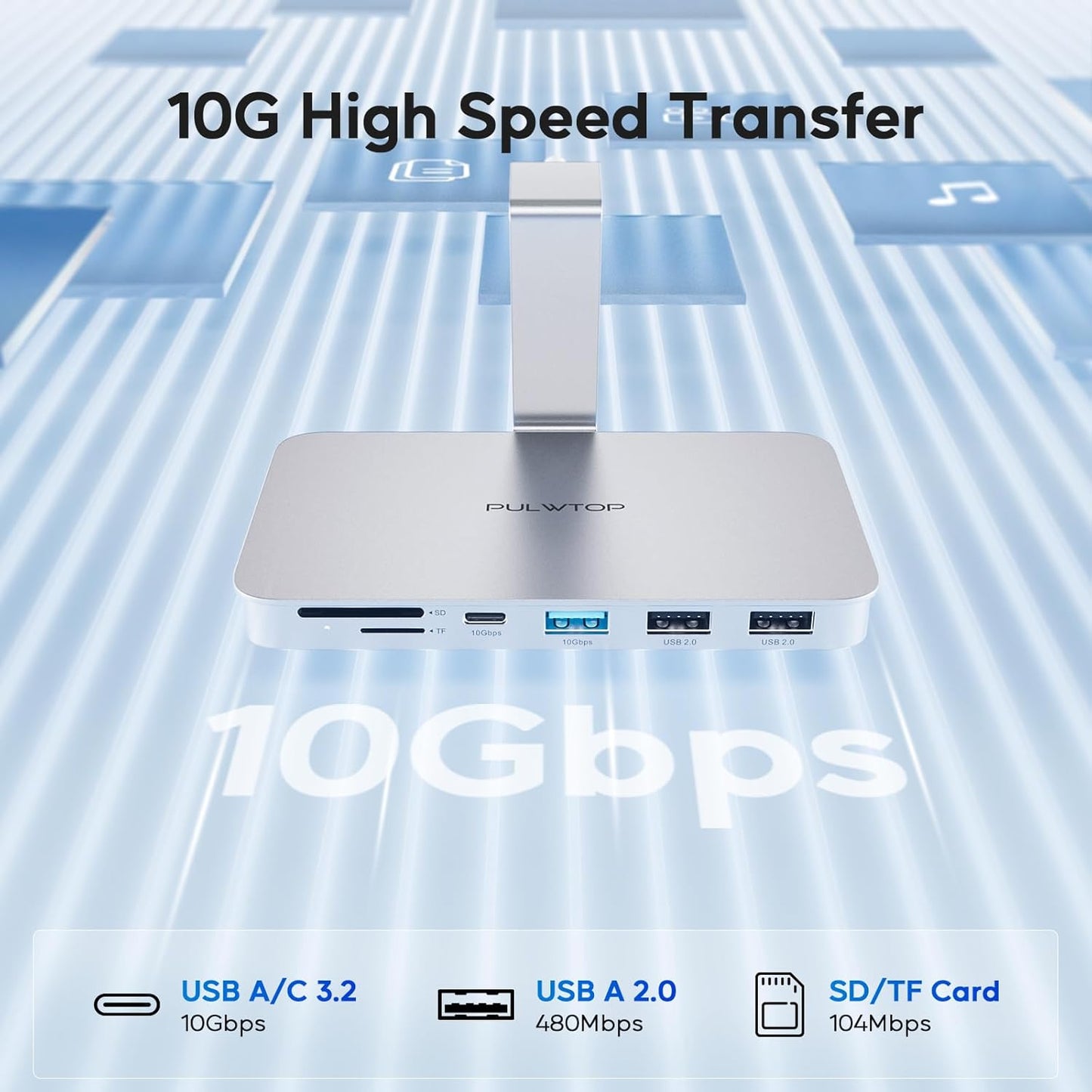 iMac Accessories for i-Mac 2021/2023/2024, PULWTOP USB C Hub for iMac with USB A/C 10Gbps, Hub for M1/M3/M4, 2 USBA 2.0, SD/TF Card Reader for iMac24 inch & Studio Display 2 Sliver