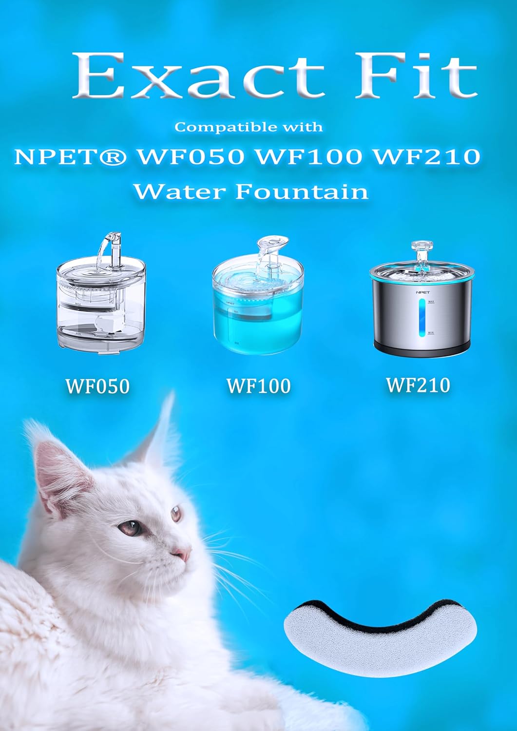 8X WF050 WF100 WF210 Cat Fountain Filter Replacement Arc-Shaped Triple Filtration Cat Water Filter Compatible NPET Automatic Pet Water Fountain
