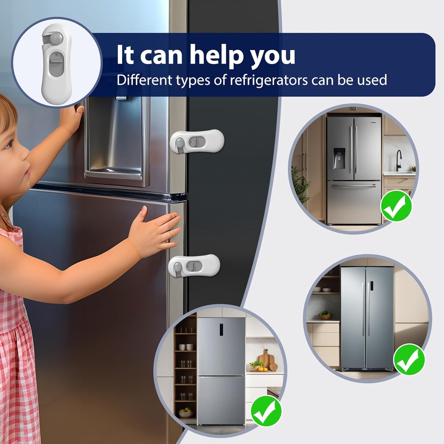 5-Pack Child Proof Refrigerator Lock with 3M Adhesive, Baby Child Safety Cabinet Locks, Kids Safety Fridge Locks for Oven Drawers Freezer Door Latches- White