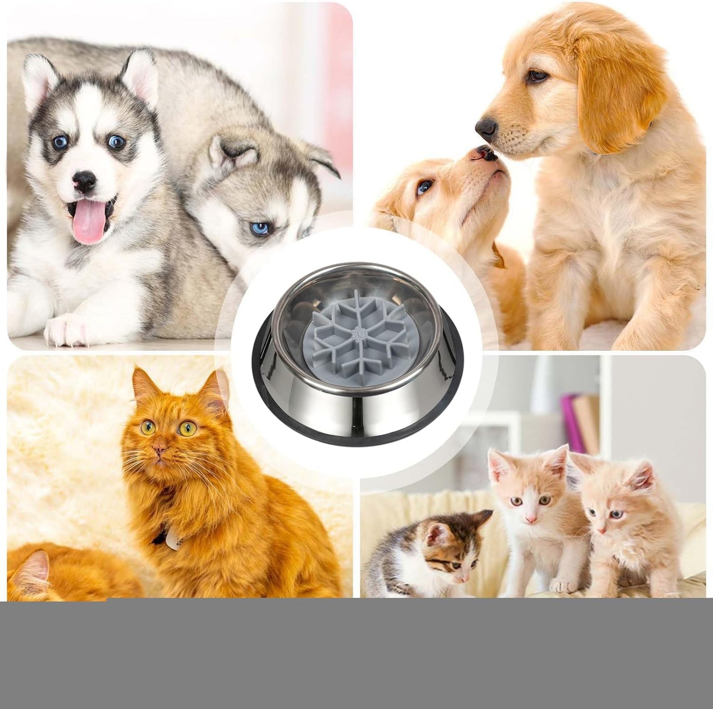 Anti Choking Dog Bowl, Slow Feeder Pet Dish, 1.2L Silicone Stainless Steel Feeding Bowl, Non Slip Pet with Raised Maze Design, Dog and Cat Eating Accessory with Easy Clean, Water Food Feeder