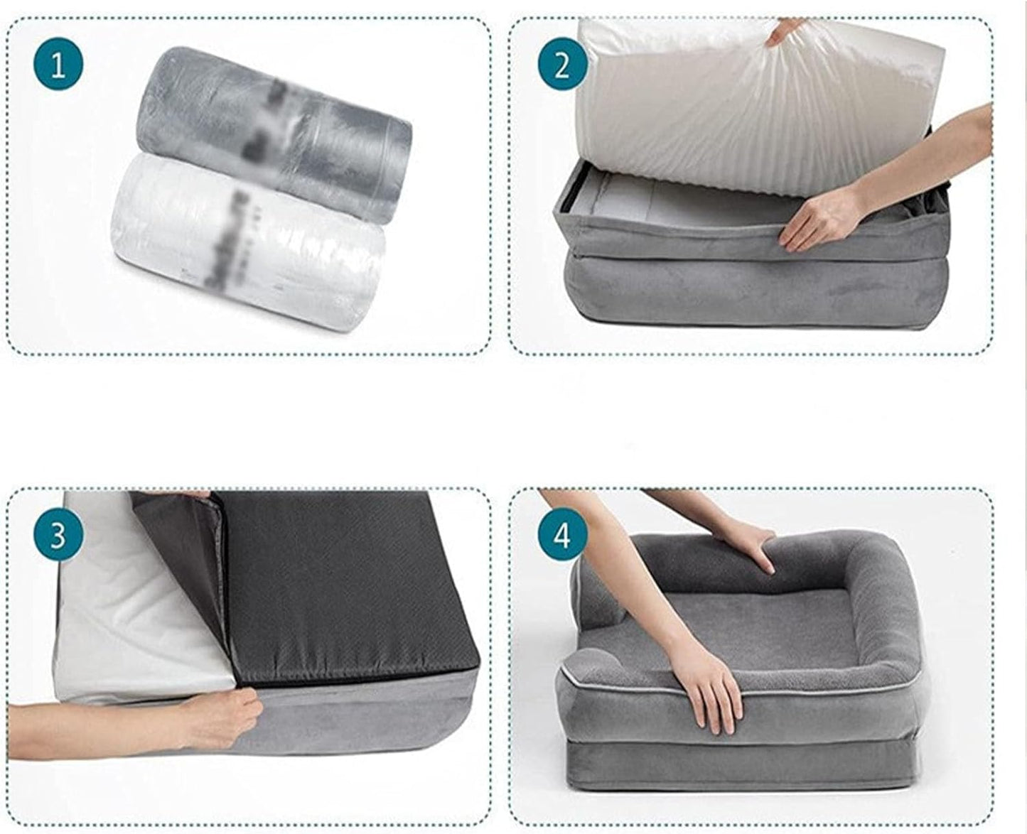 Medium Dog Couch Beds - Washable Orthopedic Dog Beds and Couch with Removable Flannel Zipper Cover (Brown M: 72 * 57 * 18cm/28 * 22.4 * 7inch) (Gray M: 72 * 57 * 18cm/28 * 22.4 * 7inch)