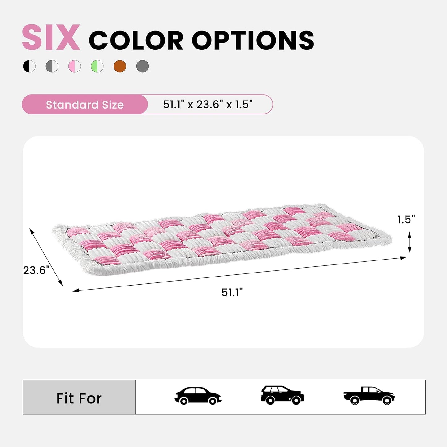 Backseat Dog Bed Mat, Non-Slip Dog Bed for Car Back Seat, Soft & Cozy Dogs Blanket, Washable Travel Pet Mat Seat Protector for Cars, SUVs, Trucks (Pink/White, 51.1" L x 23.6" W x 1.5" Th)