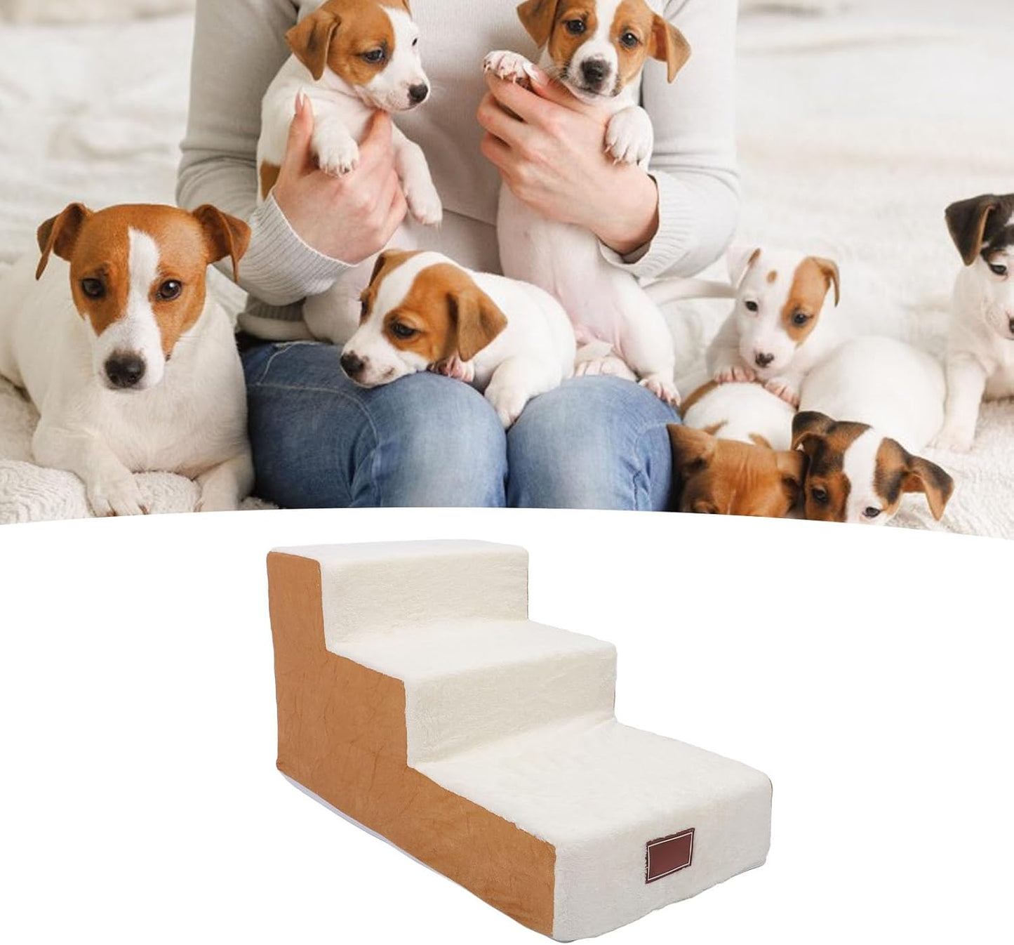 Luqeeg Pet Stairs, 14.2 Inch High Foam Dog Steps Ramp, Soft Enhanced Comfort Stable Structure Stylish Look Versatile 3 Steps Pet Puppy Stairs for Small (Coffee (Cover and Liner))