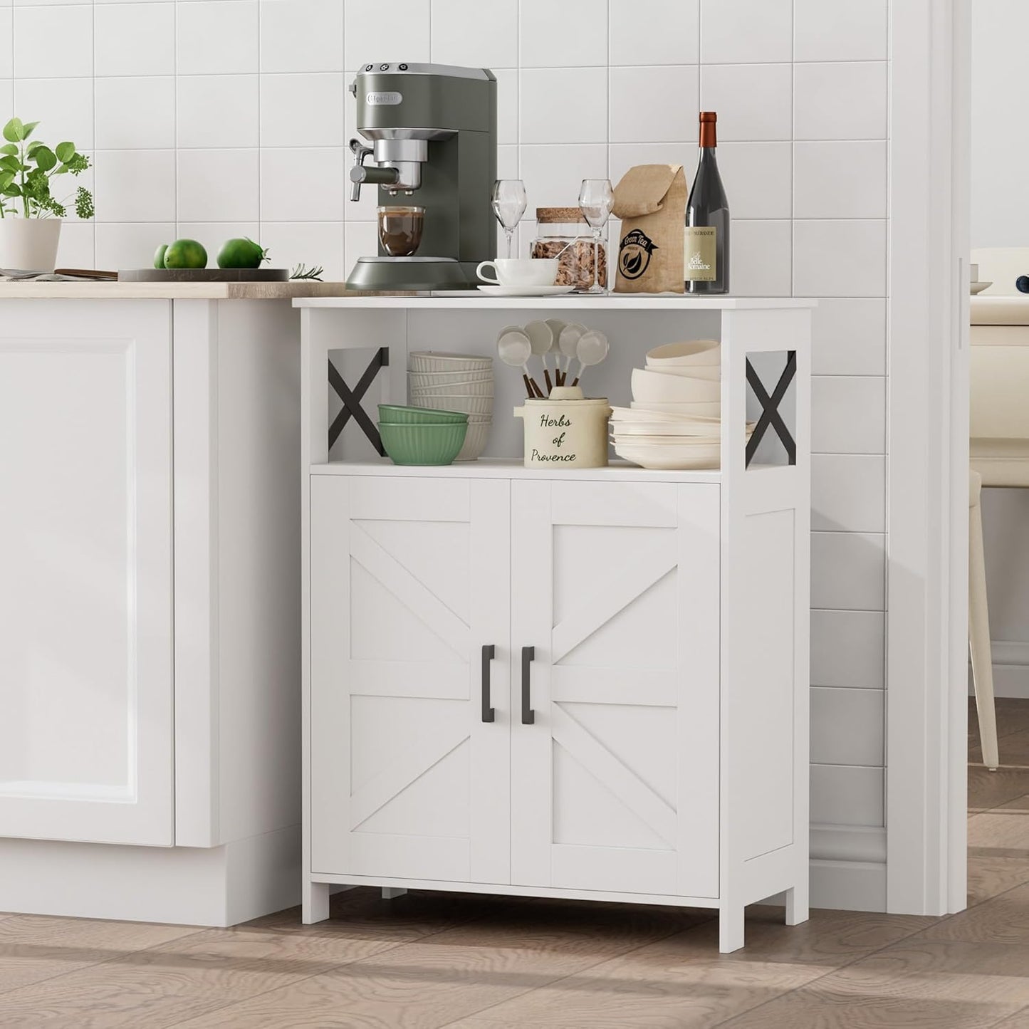 Homhedy Farmhouse Bathroom Storage Cabinet with 2 Doors, Toilet Paper Cabinet with Adjustable Shelves, Small Bathroom Cabinet for Kitchen/Laundry/Living Room, 11.8 x 23.6 x 31.5 Inches, White