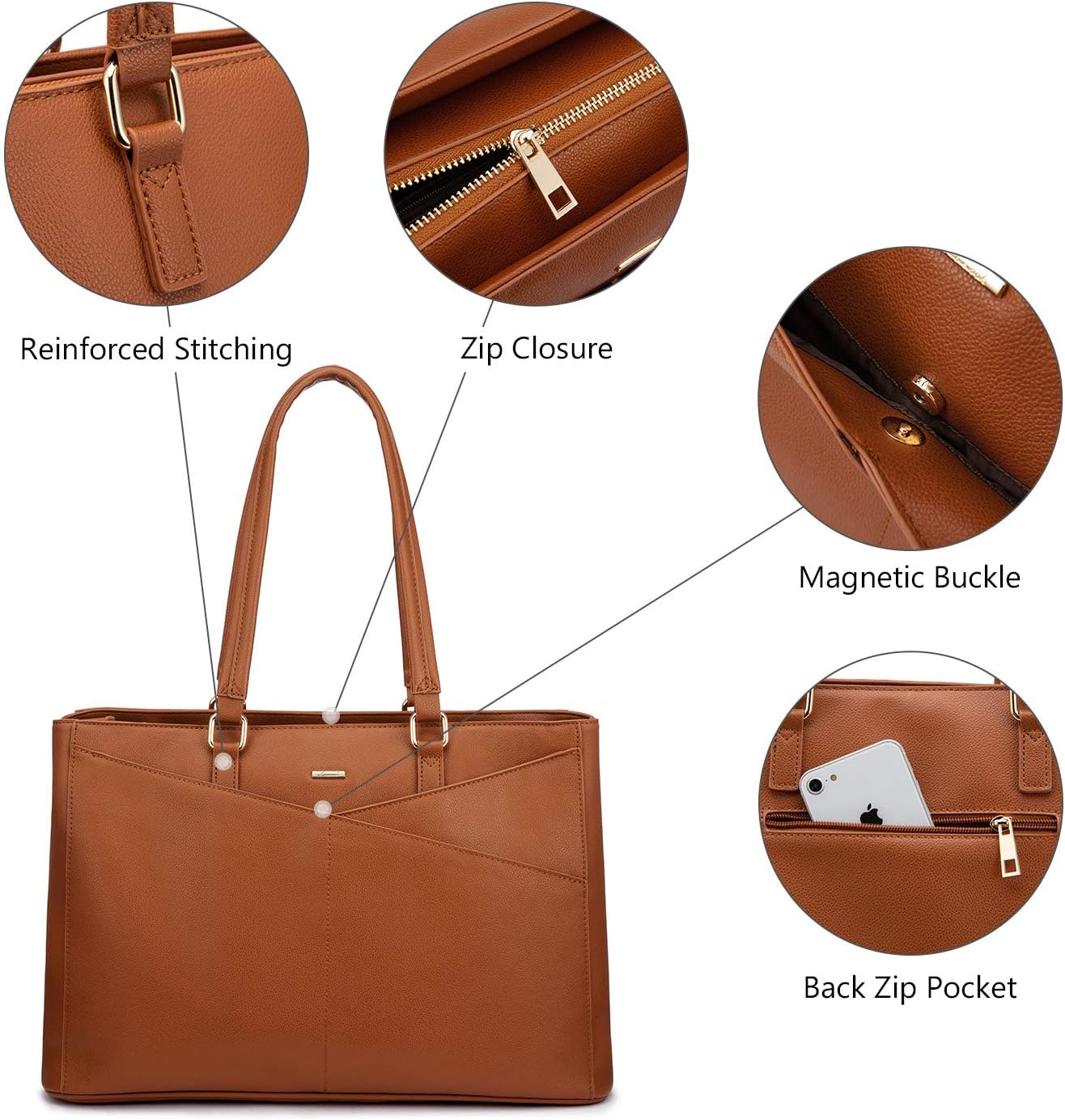 LOVEVOOK Laptop Tote Bag for Women,15.6 Inch Waterproof Computer Bags Women Business Office Work Bag Briefcase, Brown