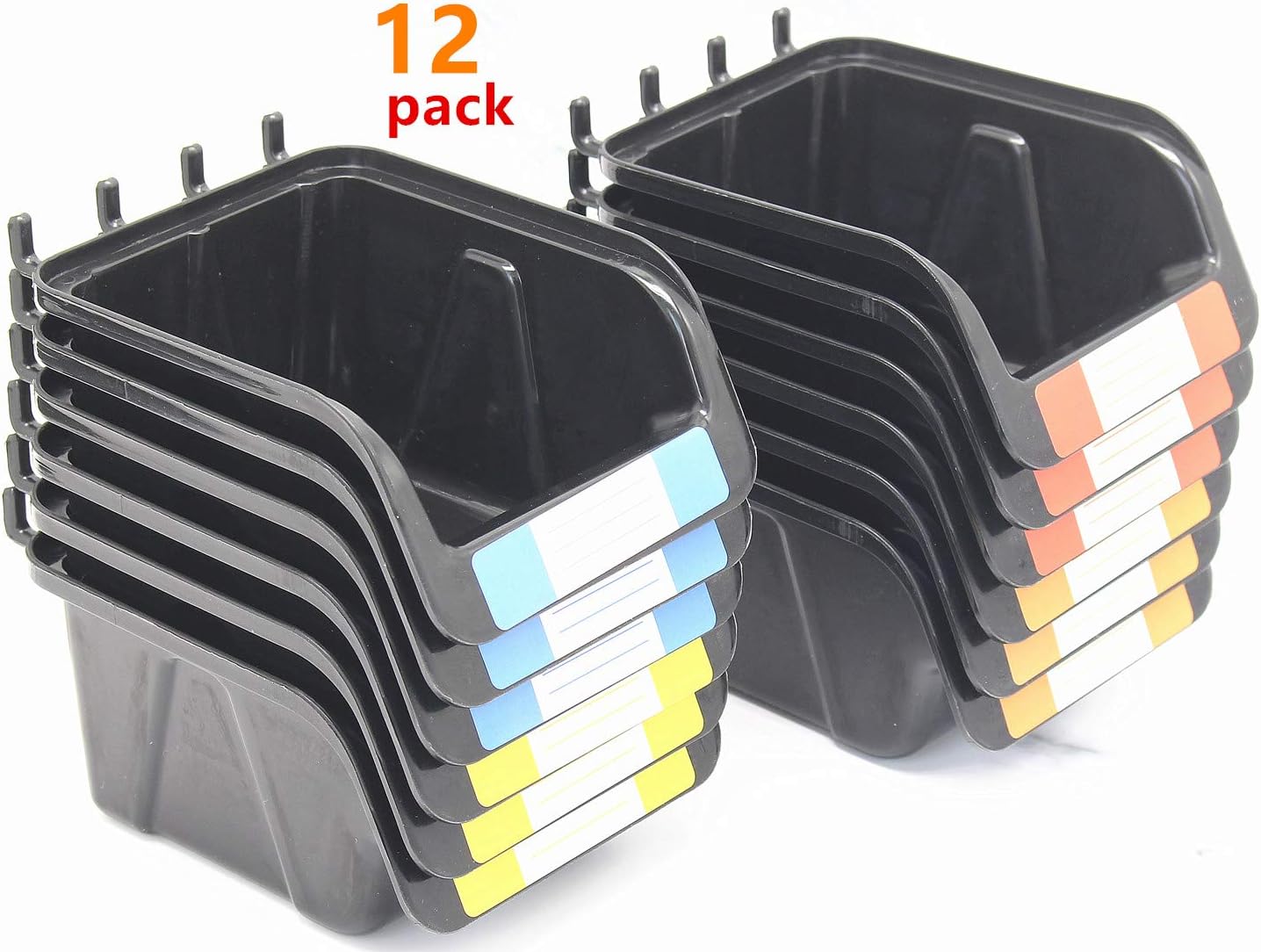 Colorstorm Pegboard Bins Kit 12 PACK Black Pegboard Parts Storage Tool Peg Borad Workbench Bins Organize Hardware,Attachments,Accessories (12 Pack)