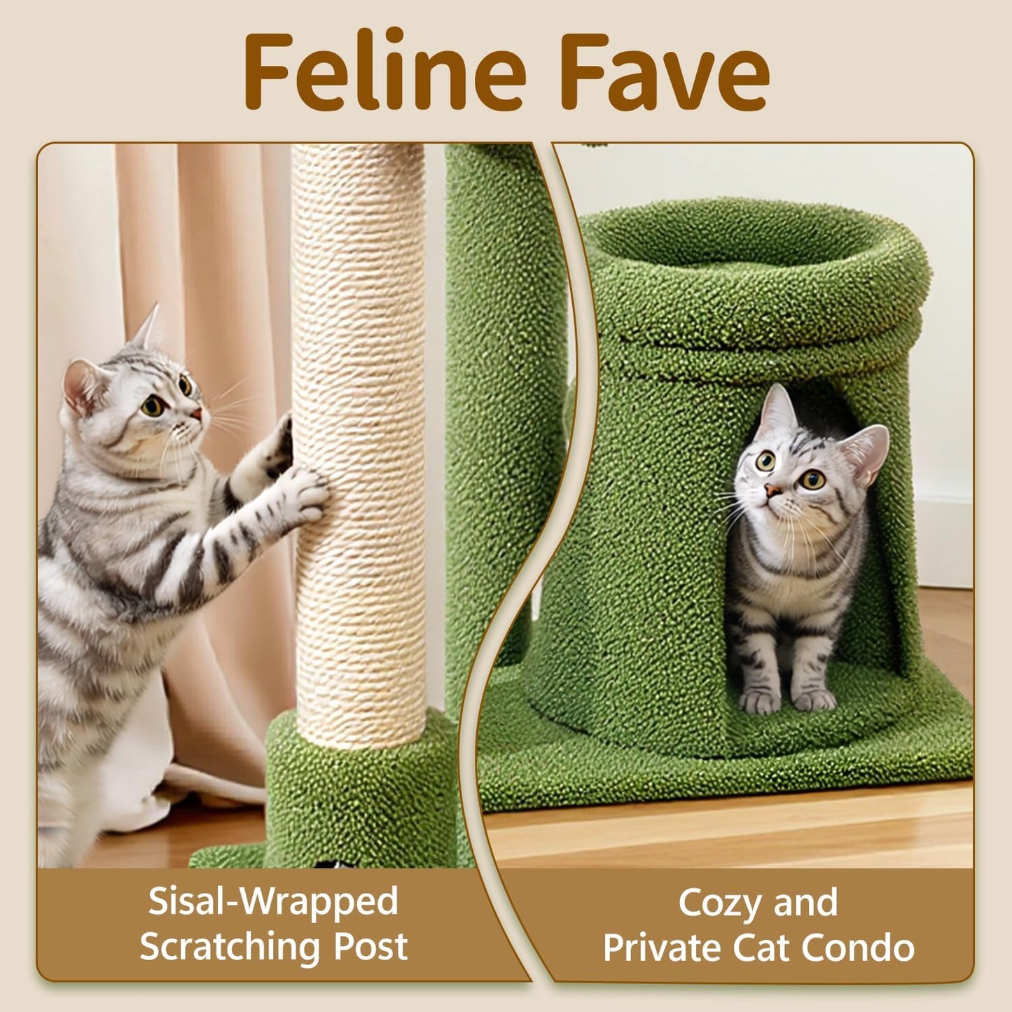 Cat Tree Tower Scratching Post Stand for Indoor, 41" Compact Palm Tree Kitten House Condo with Cozy Bed for Small Cats, Space Saving Design, Supports Climber Scratch Playing and Rest