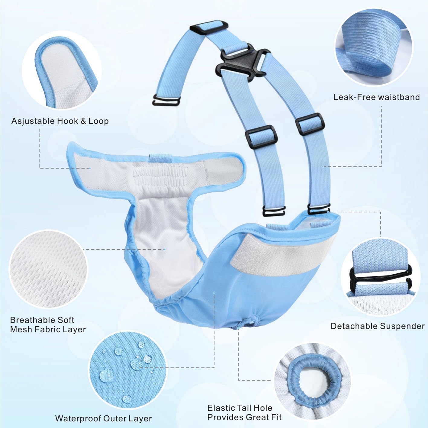 Idepet Female Dog Diapers with Suspender Detachable, 3 Pack Washable Reusable Girl Doggie Diapers for Small Medium Female Dog in Heat Period Cycle Urinary Incontinence Training XS