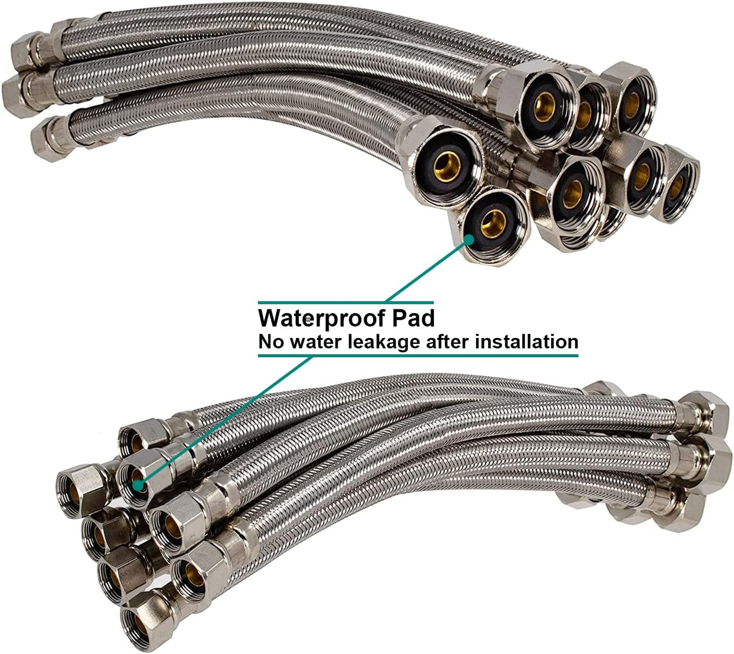 【New Version】Faucet Water Supply Connector Line Braided Stainless Steel, Premium Faucet Supply Line 24 inch - 3/8 Female Compression Thread x 1/2 Female Iron Pipe Thread (10 Pack)