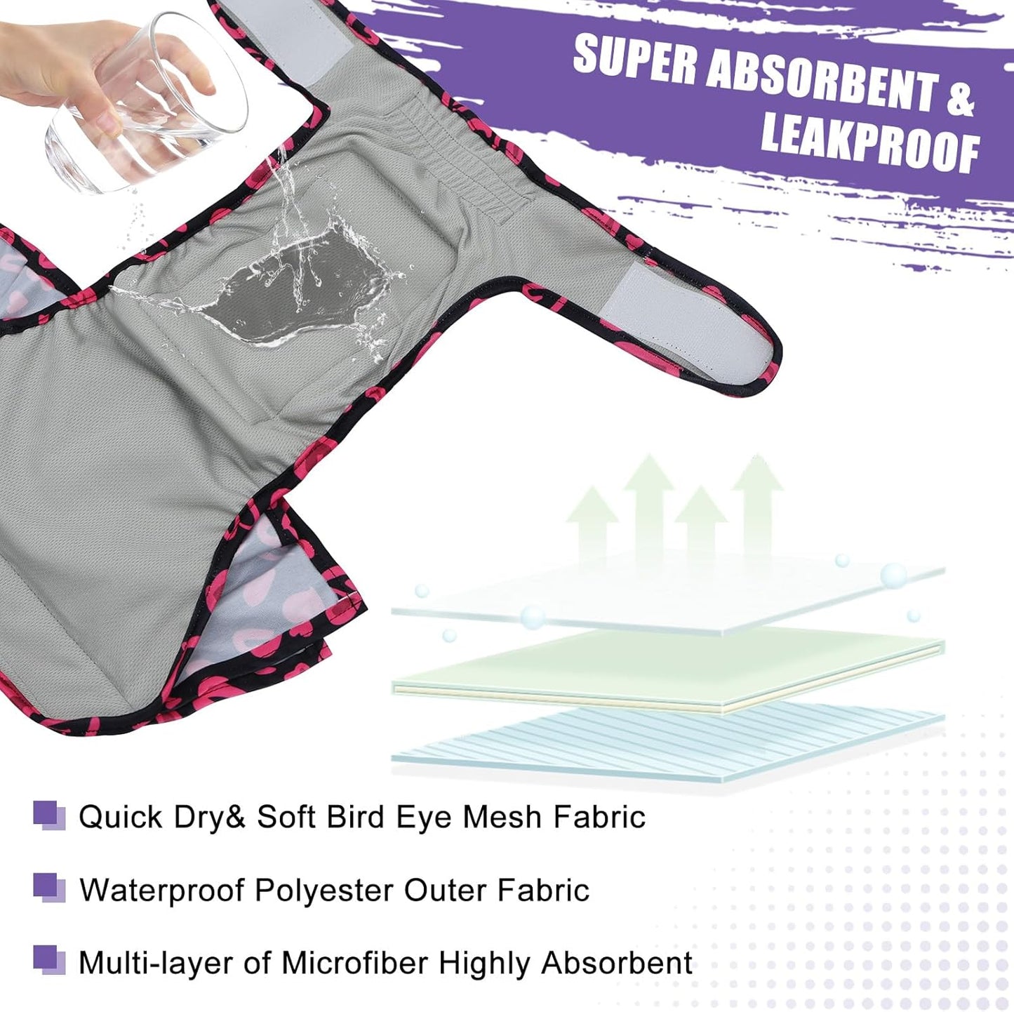 Female Dog Diapers Reusable No Tail Hole Period Panties Washable Diapers Female for Docked-Tail Frenchie French Bulldog Boston Terrier Without Tail (2 Pack Regular+2 Pack Skirts) U-WWDQB02M