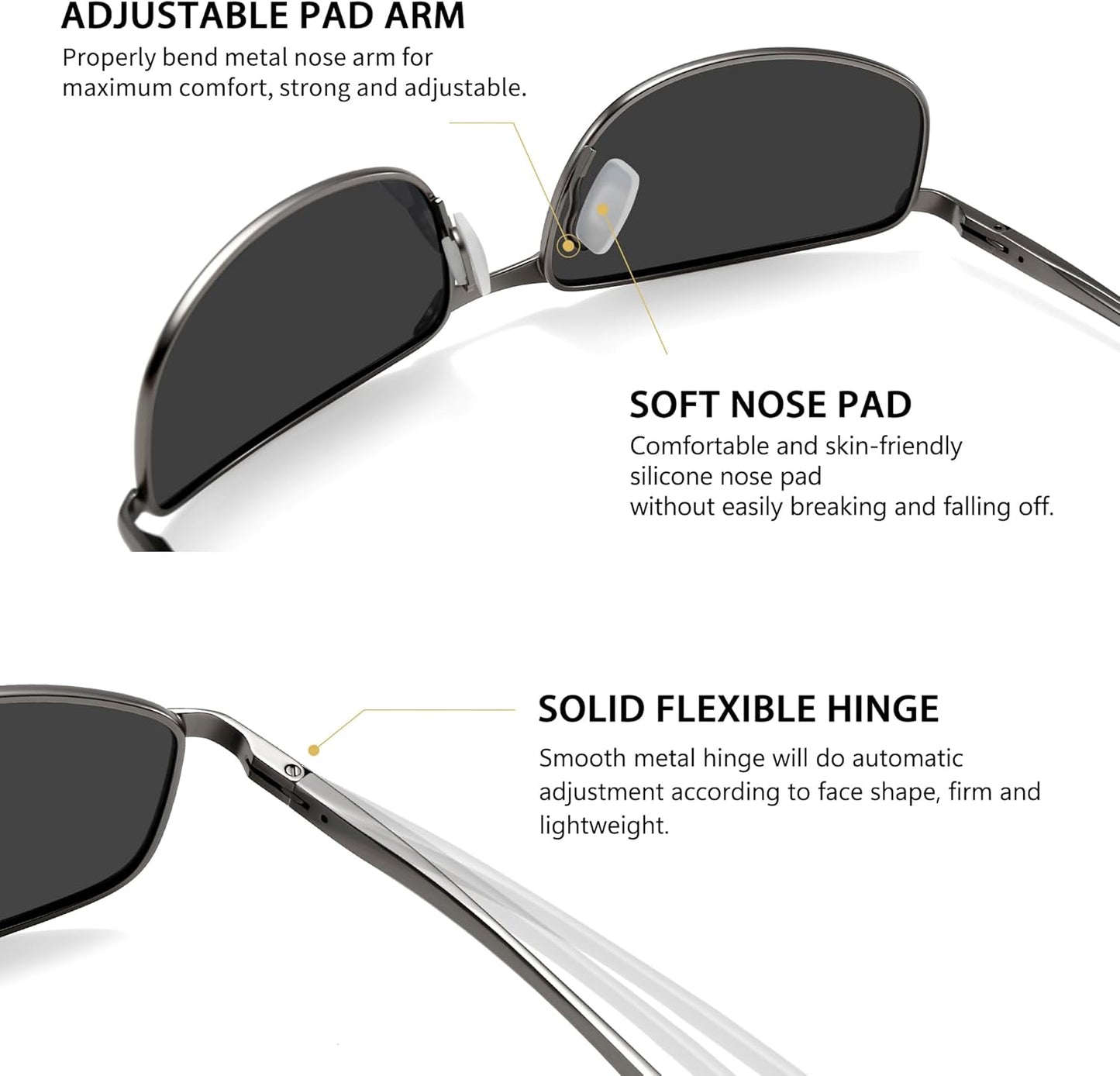SUNGAIT Mens Narrow Polarized Sunglasses Metal Frame Small Rectangle Retro Durable UV400 Protection