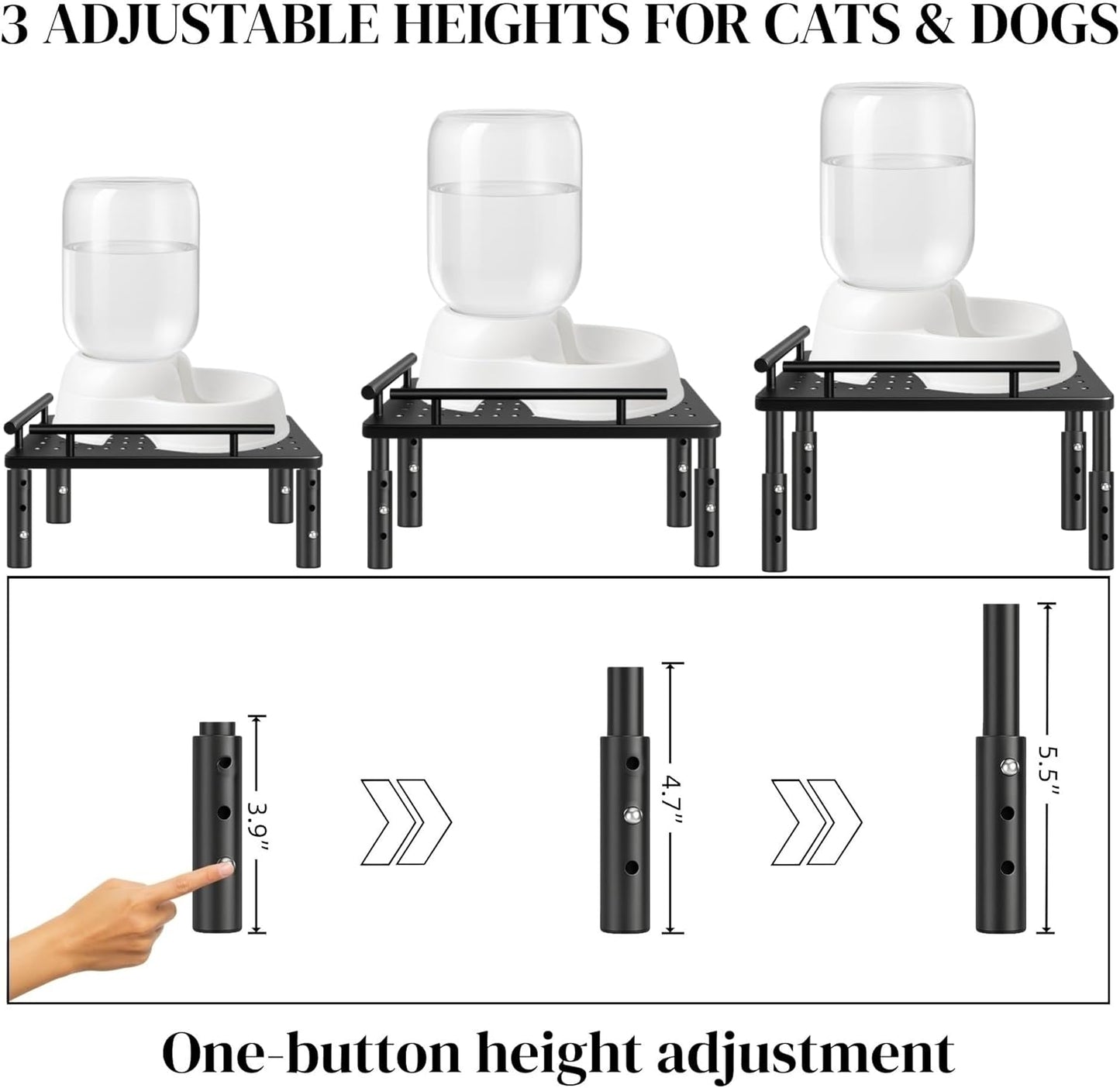 Dog Water Bowl Dispenser Stand & Metal Holder Compatible with Automatic Feeders & Water Dispensers - Adjustable Height, Raised Elevated Platform for Cats, Small & Medium Dogs
