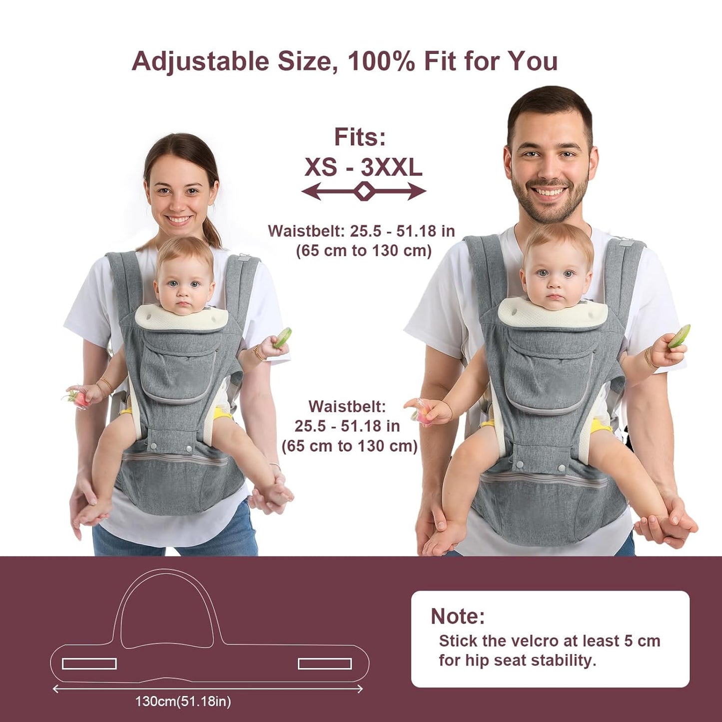 Baby Carrier, 6-in-1 Newborn to Toddler Carrier(7-50lbs), Front & Back Carrier with Detachable Hip Seat, Soft & Adjustable, All Seasons, Ideal for Mom & Dad, Perfect for Shopping & Travel (Grey)
