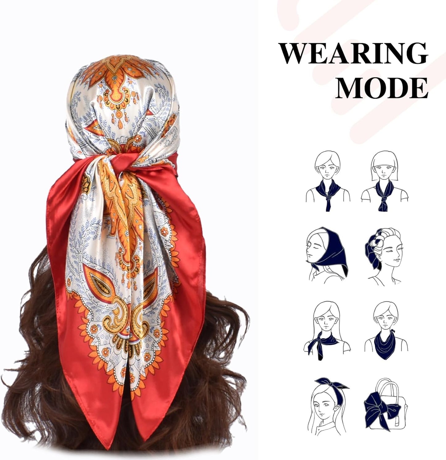 35 x 35 Women's Fashion Pattern Large Square Silk Like Hair Scarf Head Sleeping Wrap Satin Neck Bandana for Gift…