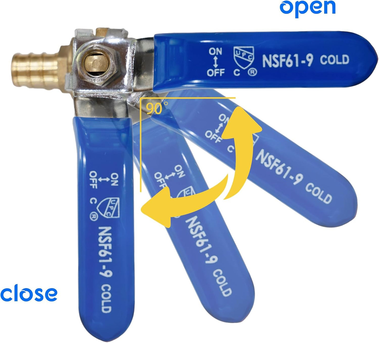 Hourleey 10 Pieces 1/2 Inch Pex Brass Full Port Shut Off Ball Valve HOT AND COLD, Quarter Turn HOT (RED) COLD (BLUE) of Brass Water Stop Shutt off