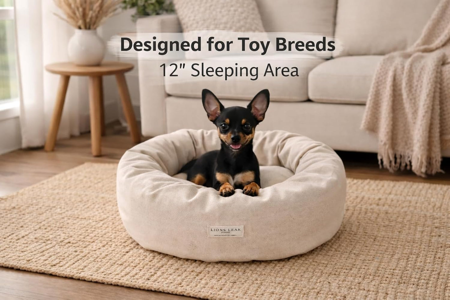 Round Dog Bed – Natural Canvas, Removable Washable Cover, Raw Cotton or Latex Fill, Hypoallergenic Non-Toxic, Made in USA (Natural, X-Small, Firm Support – Raw Cotton)