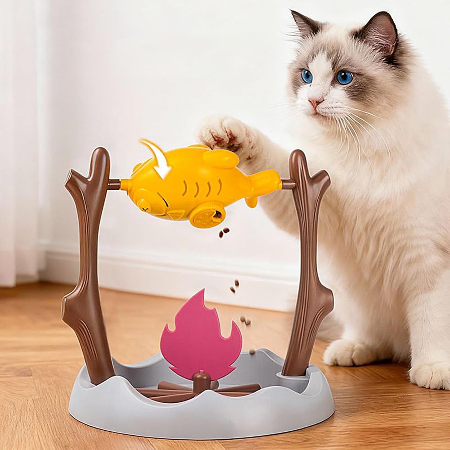 Cat Treat Dispenser Toy, Grilled Dry Food Dispenser, Interactive Cat Food Toy with Slow Feeding Function, Pet Play with Compact Design, Heat Resistant Metal Grid, Perfect Tool for Home