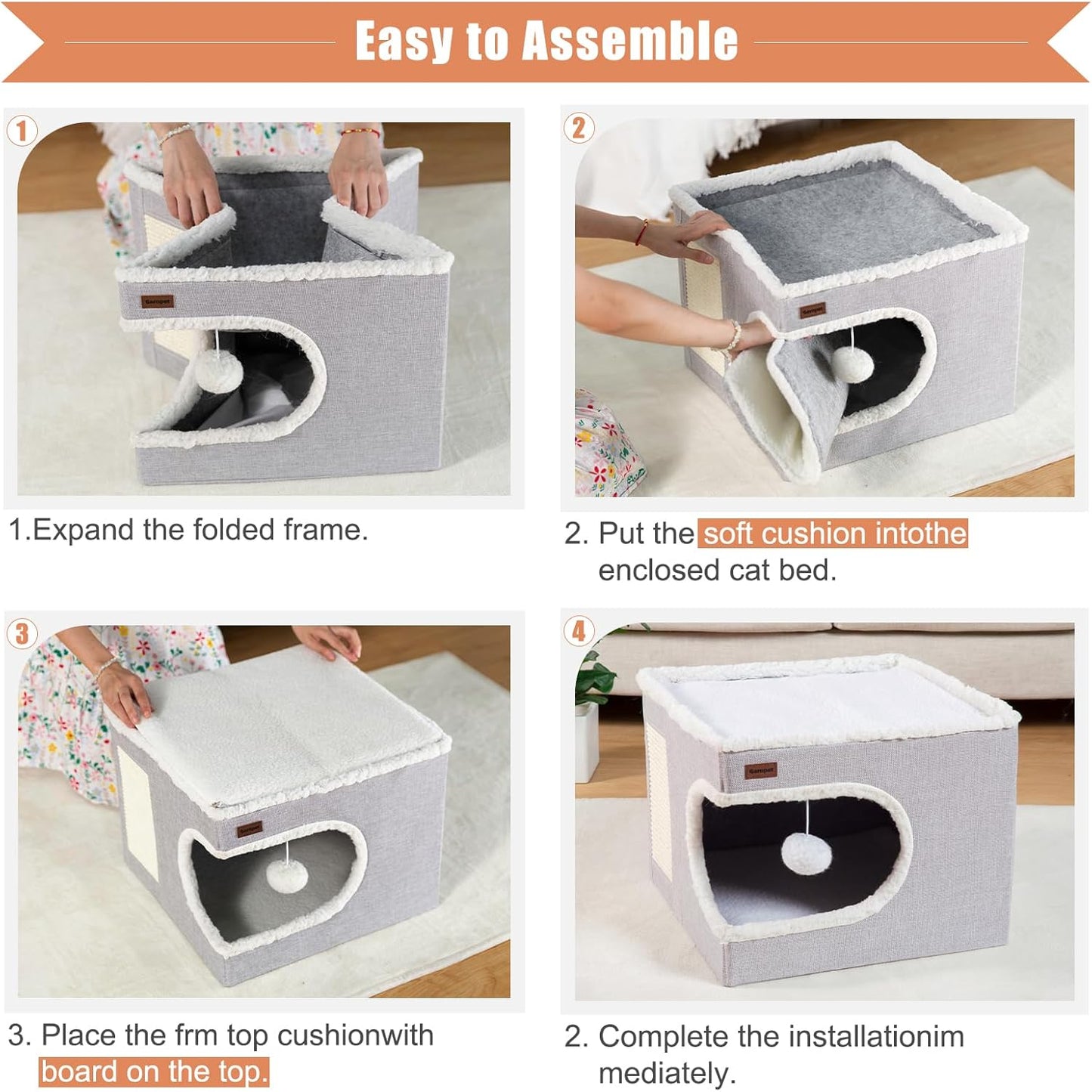 Cat Bed for Indoor Cats Cube House, Covered Cat Cave Beds & Furniture with Scratch Pad and Hideaway Tent, Cute Modern Cat Condo for Multi Small Pet Large Kitten Kitty, Green