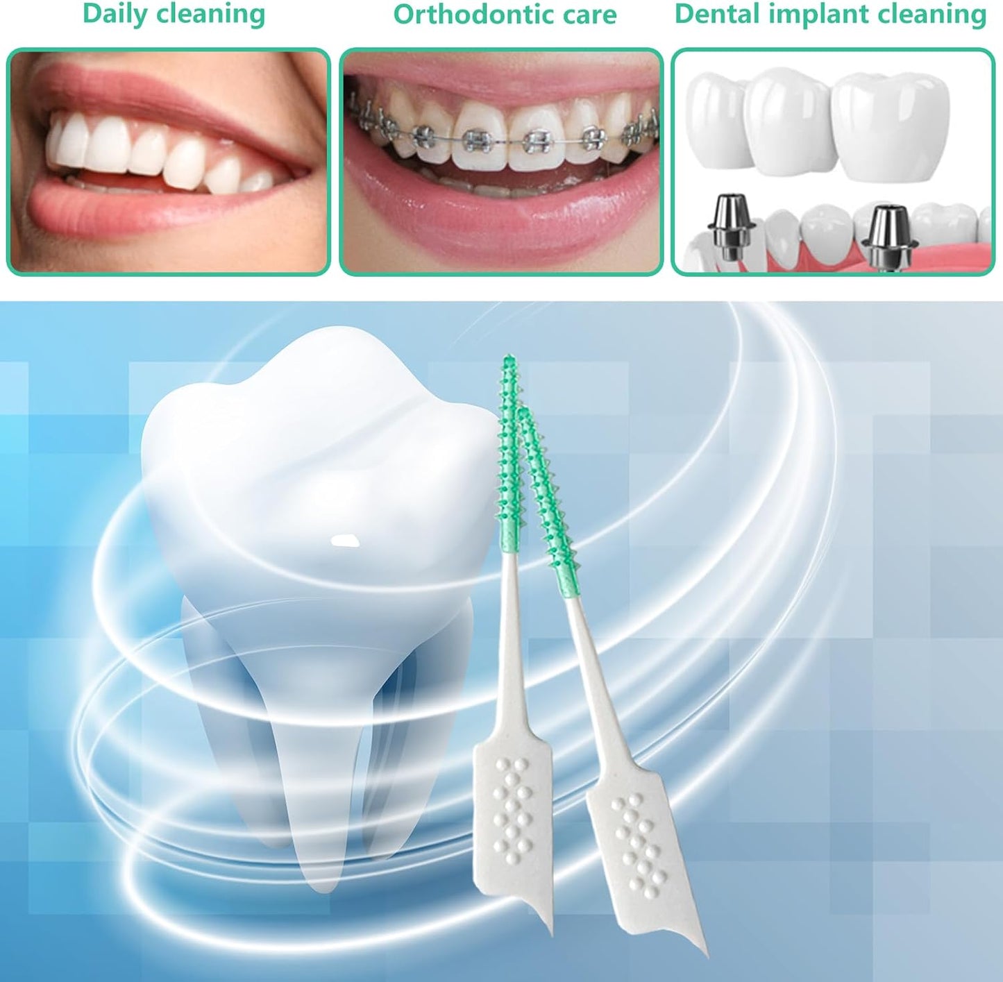 Dental Floss Picks Soft Silicone interdental Brush, Braces Brush, Floss Picks for Teeth, Disposable interdental Brush, Suitable for Cleaning Teeth Health(Green, 160pcs)