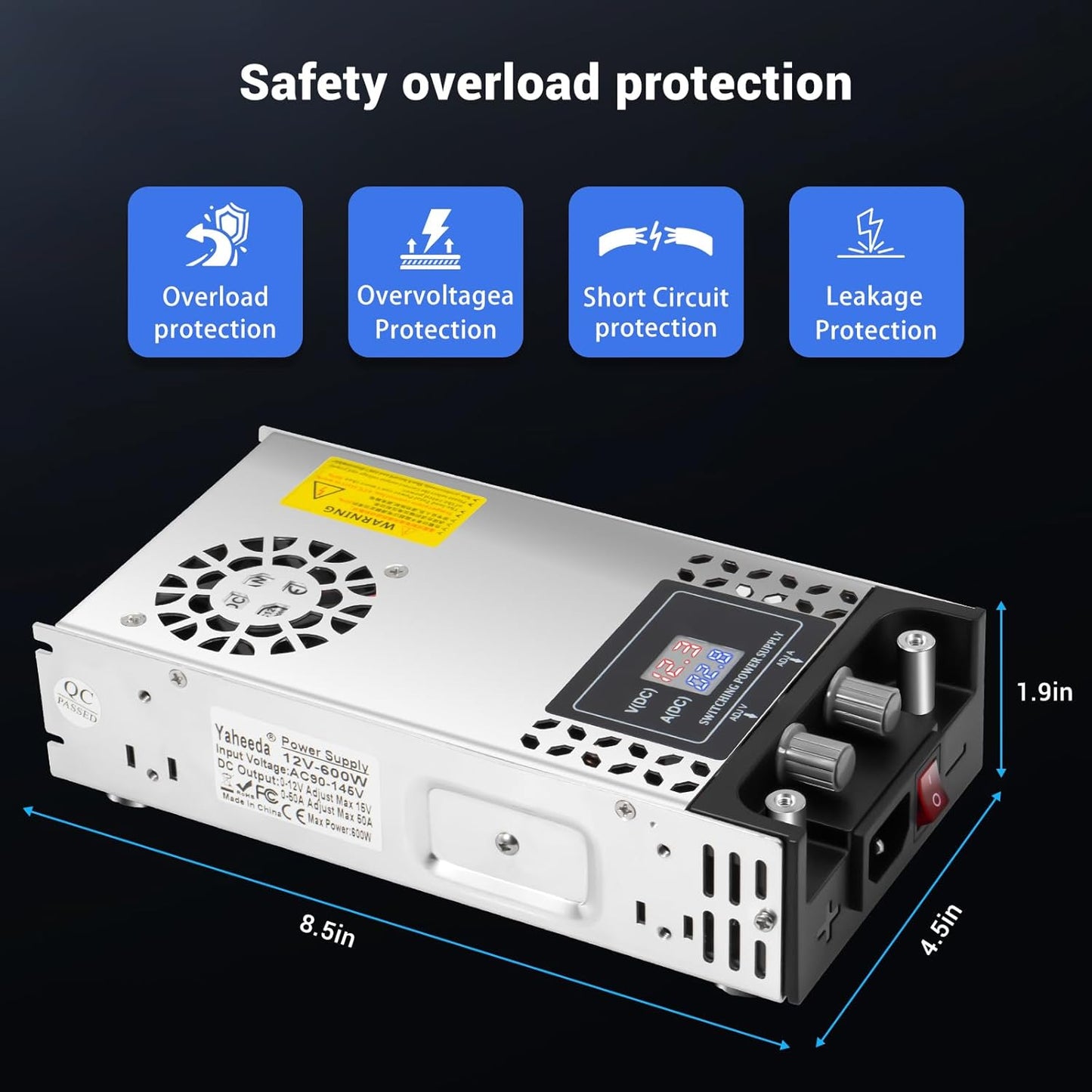 Adjustable Power Supply with LED Display - AC110V/220V to DC 0-12V Converter 600W 50A Power Supply