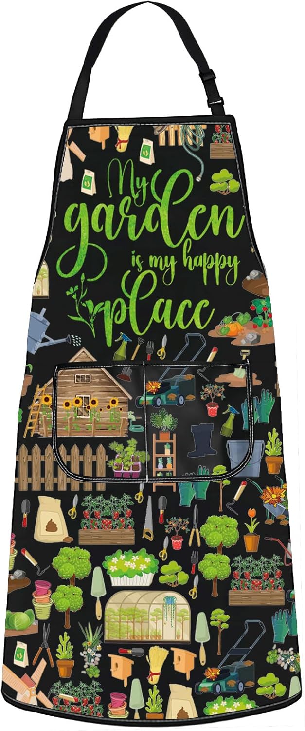 WZMPA Gardening Apron With Pockets Gardener Gifts The Garden Is My Happy Place Adjustable Apron For Gardener Florist