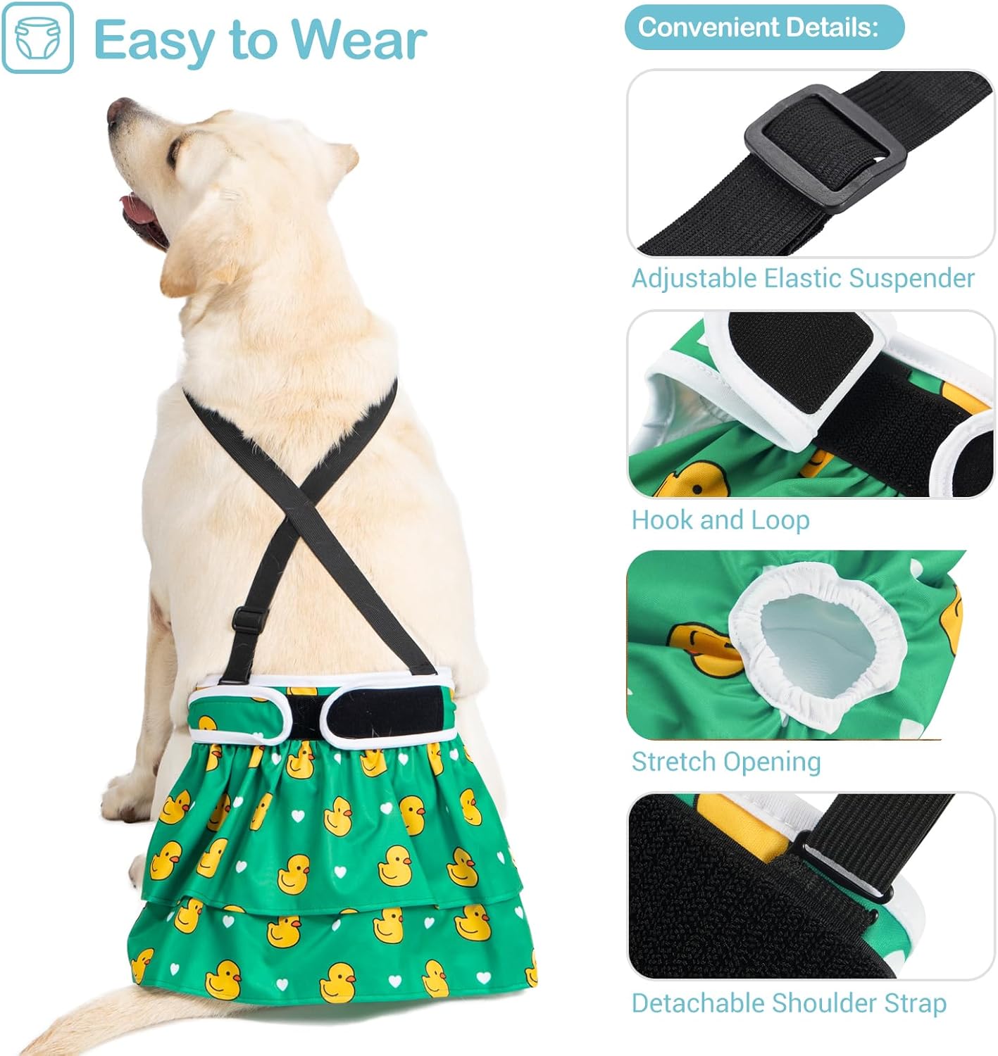Avont 3 Pack Washable Female Dog Diaper with 1 Suspender, Reusable Girl Doggie Underwear Pants for Heat Cycle Period Incontinence Detachable Strap -Animal Pattern XL