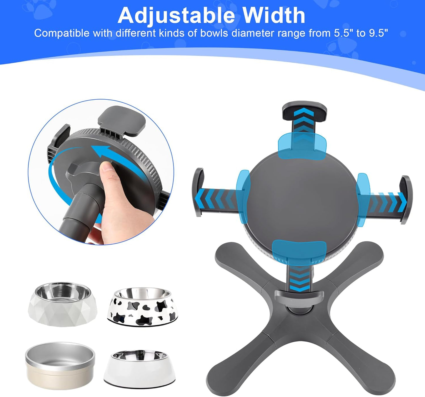 Dog Bowls,Elevated Adjustable Dog Bowl Stand with 3 Heights & Tilted Feeding Design, Raised Stand Compatible with Medium & Large Breeds(with Bowl) Grey