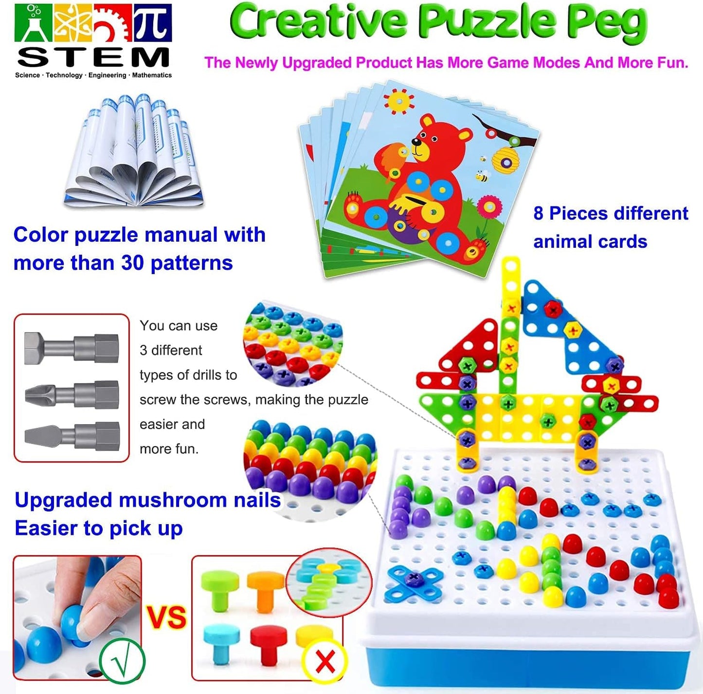 Haifeng 223 Pieces Kid Screwdriver Toy, Greative Drill Set, STEM Building Montessori Play Toolbox, Game Activities Center for Kids Ages 3-10 Years Old