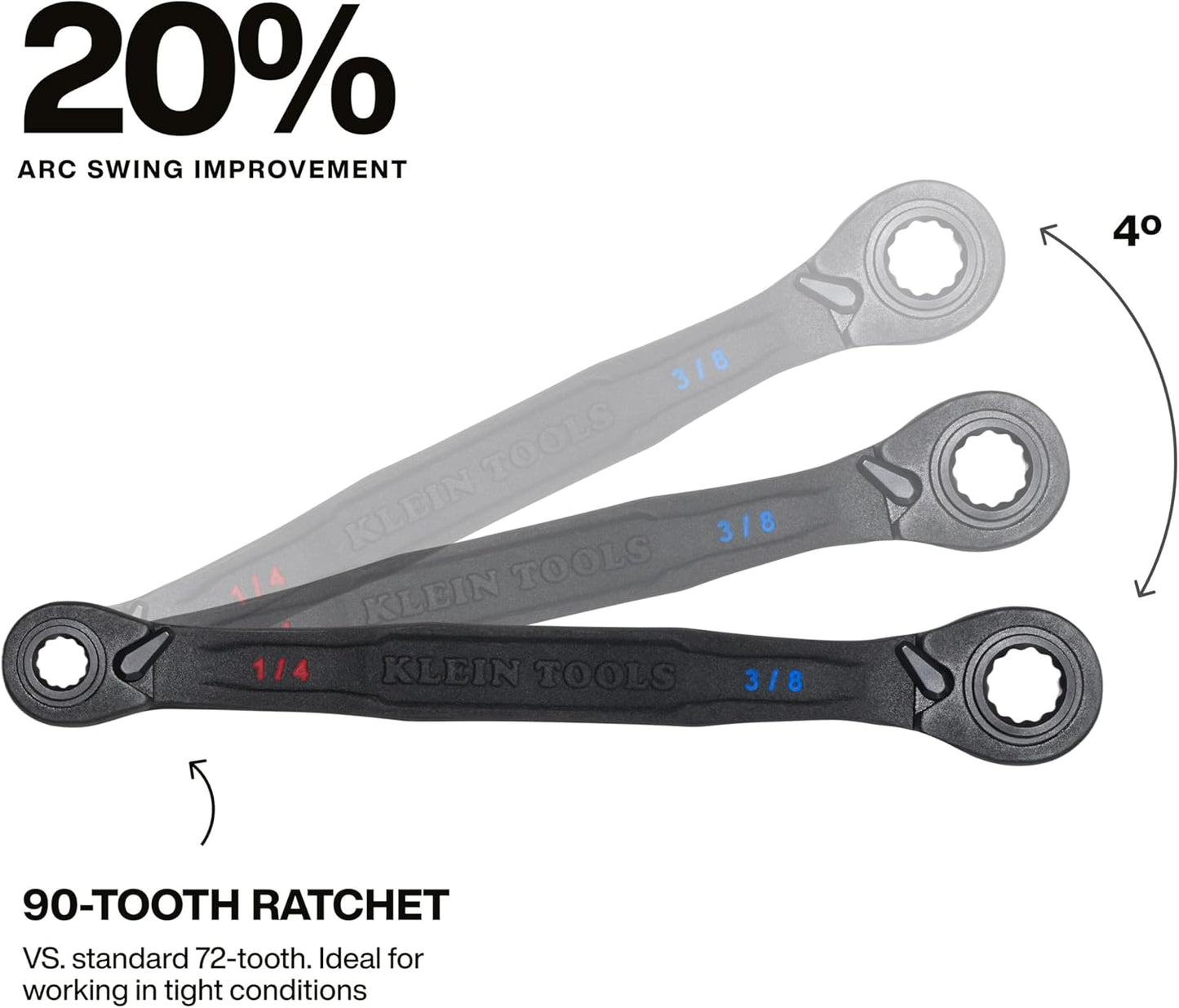 Klein Tools 68216 4-in-1 Reversible Ratcheting Box Wrench Set, Quad Wrench, SAE, 2-Piece, 1/4 to 3/4-Inch, Forged Steel, 90-Tooth