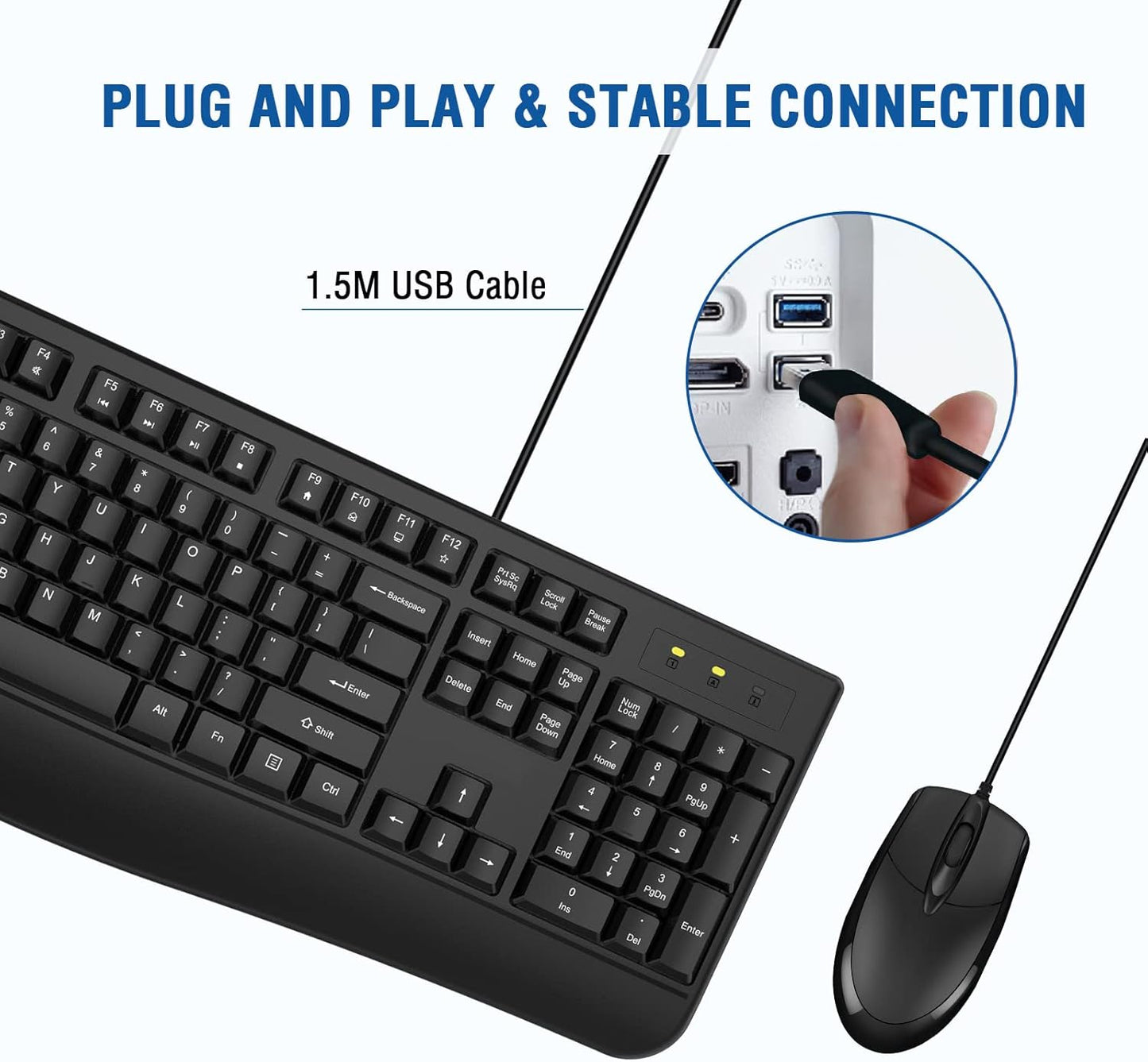 Wired Keyboard and Mouse Combo, EDJO Full-Sized Ergonomic Computer Keyboard with Palm Rest and Optical Wired Mouse for Windows, Mac OS Desktop/Laptop/PC